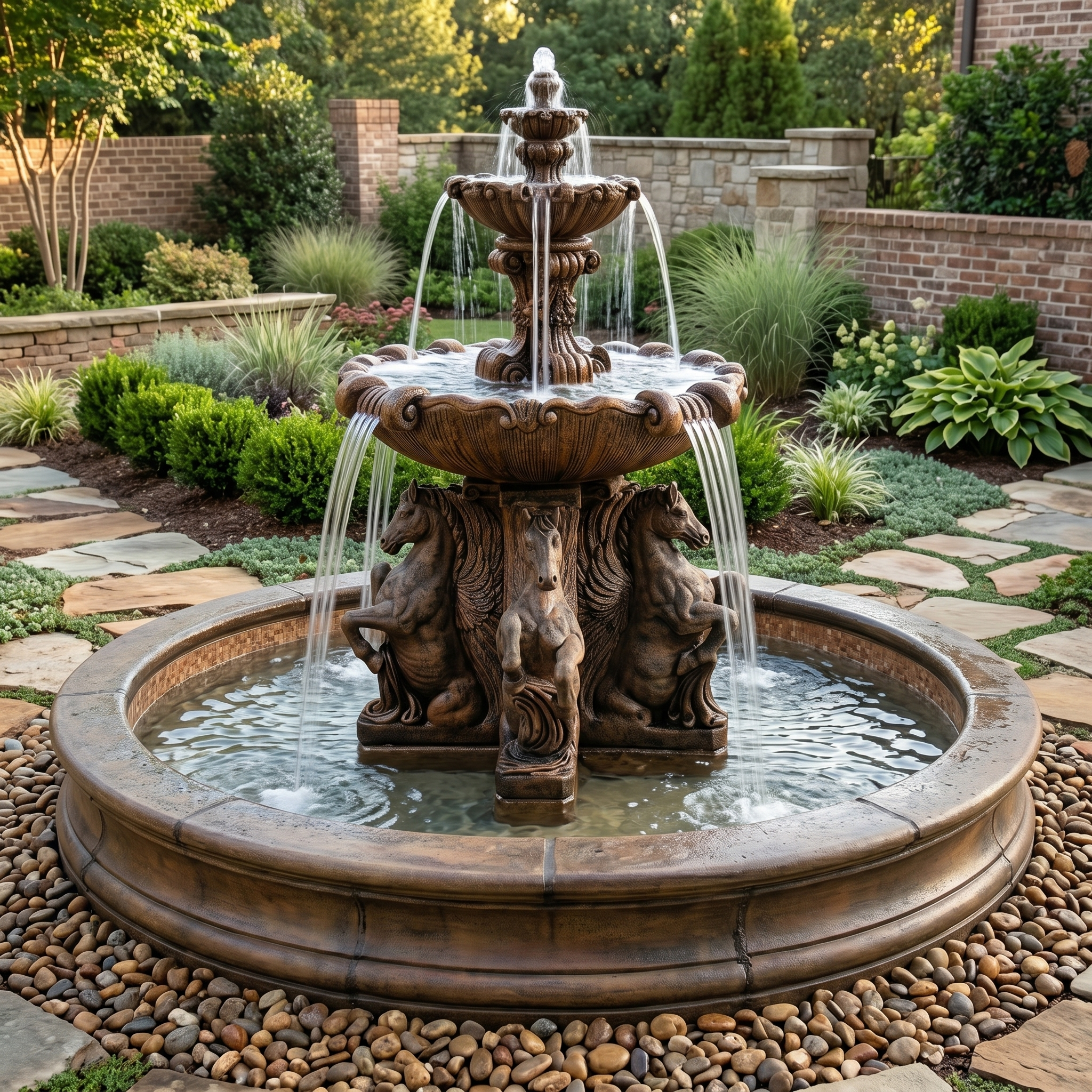 2-Tier Cavalli Fountain with 12 foot Bracci Basin