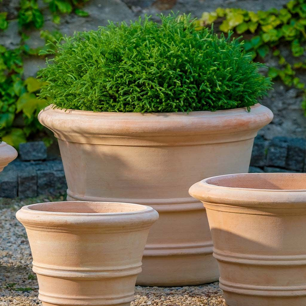 large ceramic terracotta plant pots Classic Double Rolled Rim 20.5" Planter Set of 2