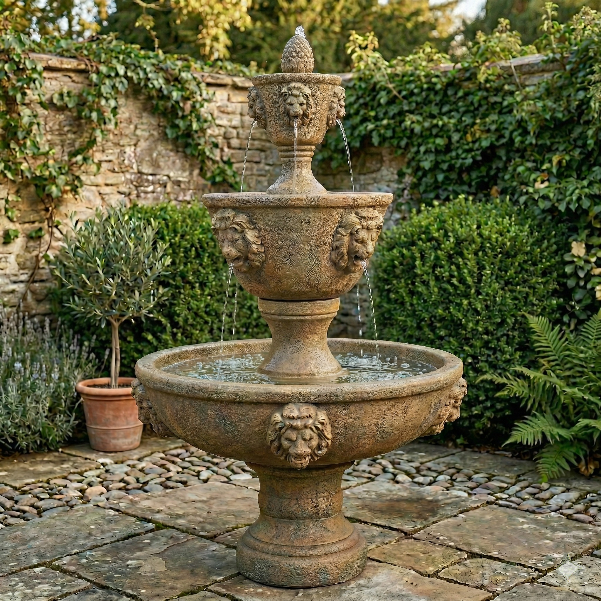 Large Three-tier Leonesco Lion Outdoor Fountain – Soothing Company