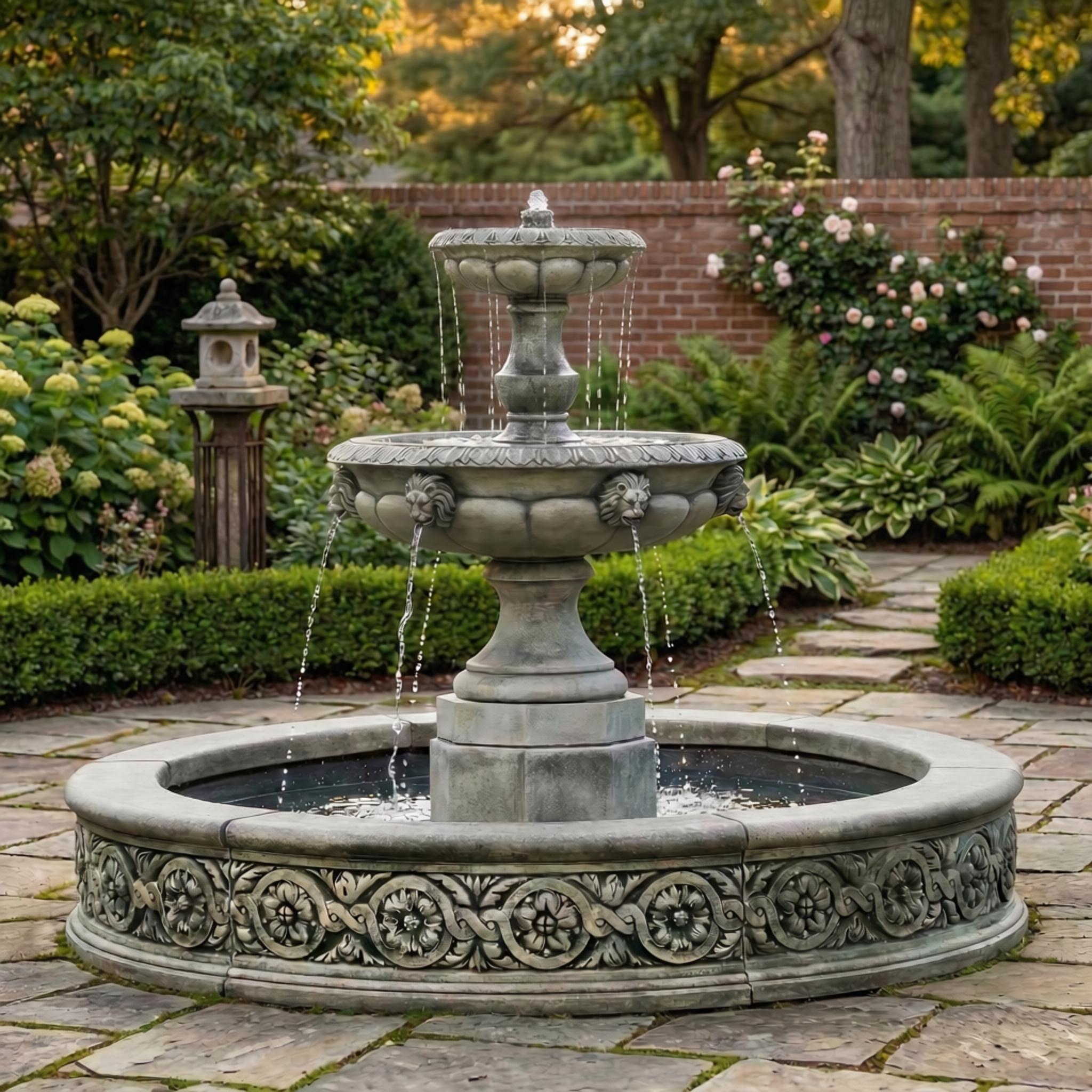 Parisienne Two Tier Fountain | Large Lion Fountain – Soothing Company