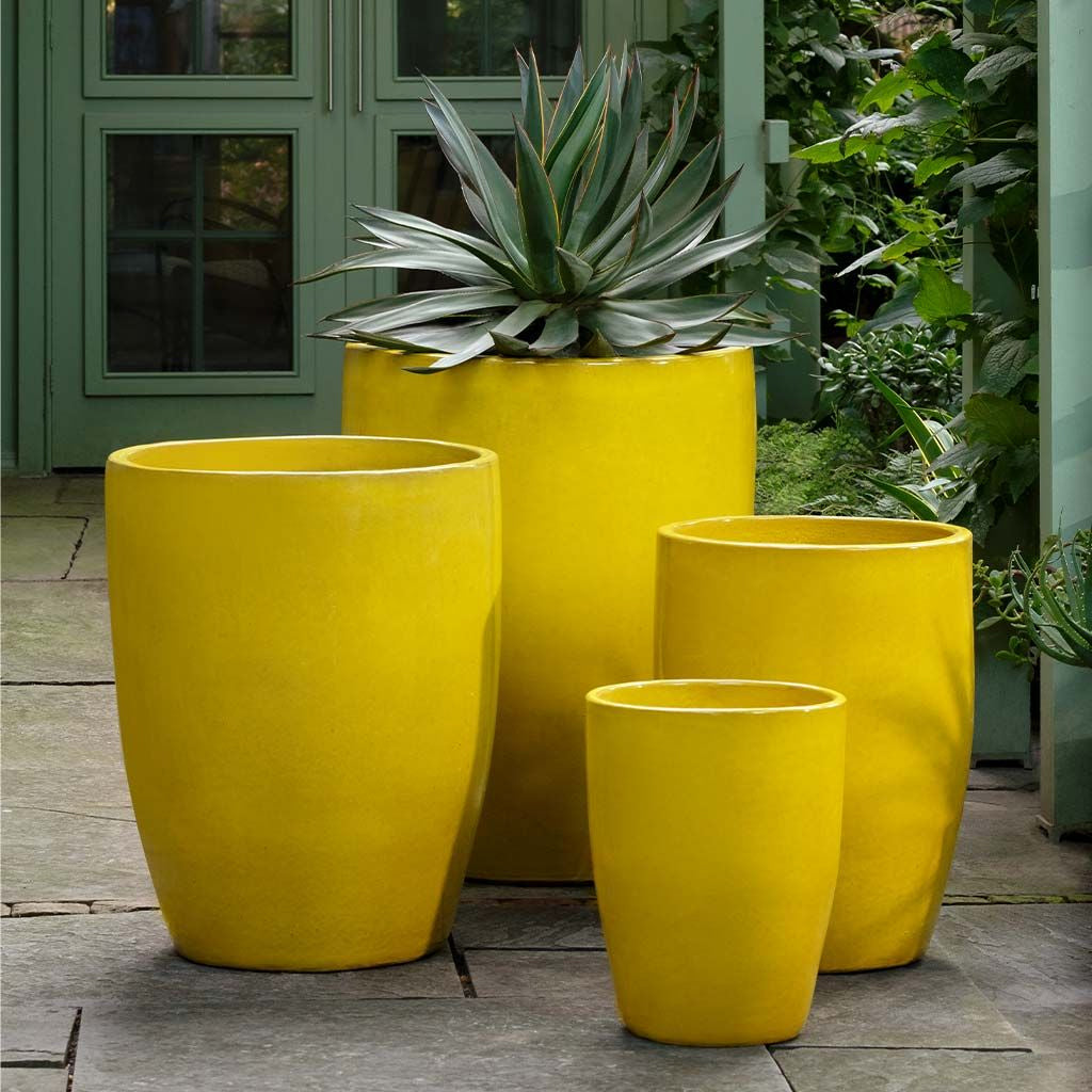mustard yellow ceramic plant pot Perla Planter Nested Set of 4