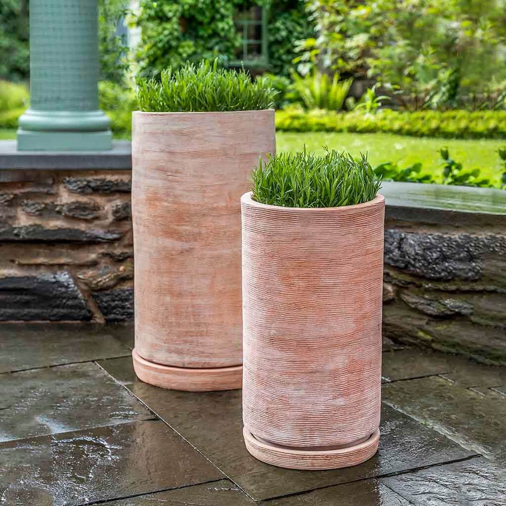 tall potted plants outdoor Sgraffito Planter Set of 2, Tall Campania International Terra Cotta