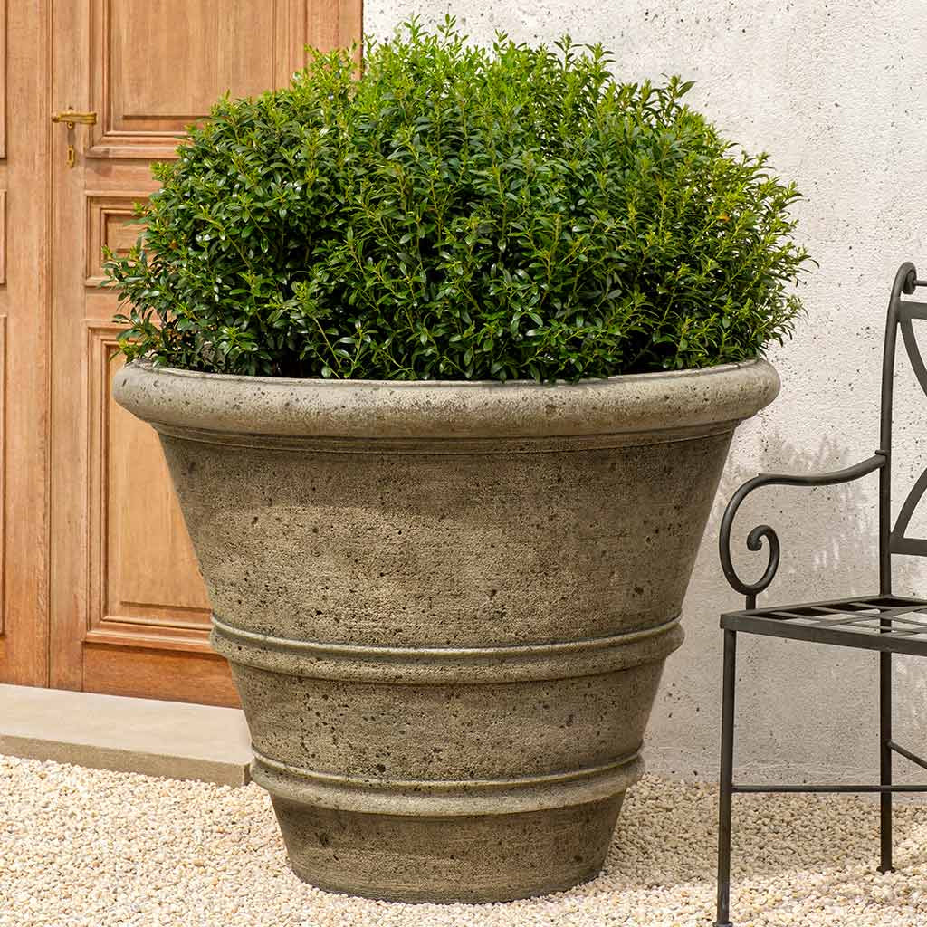 stone pot planter Textured Rolled Rim Cast Stone Concrete Planter – Soothing Company