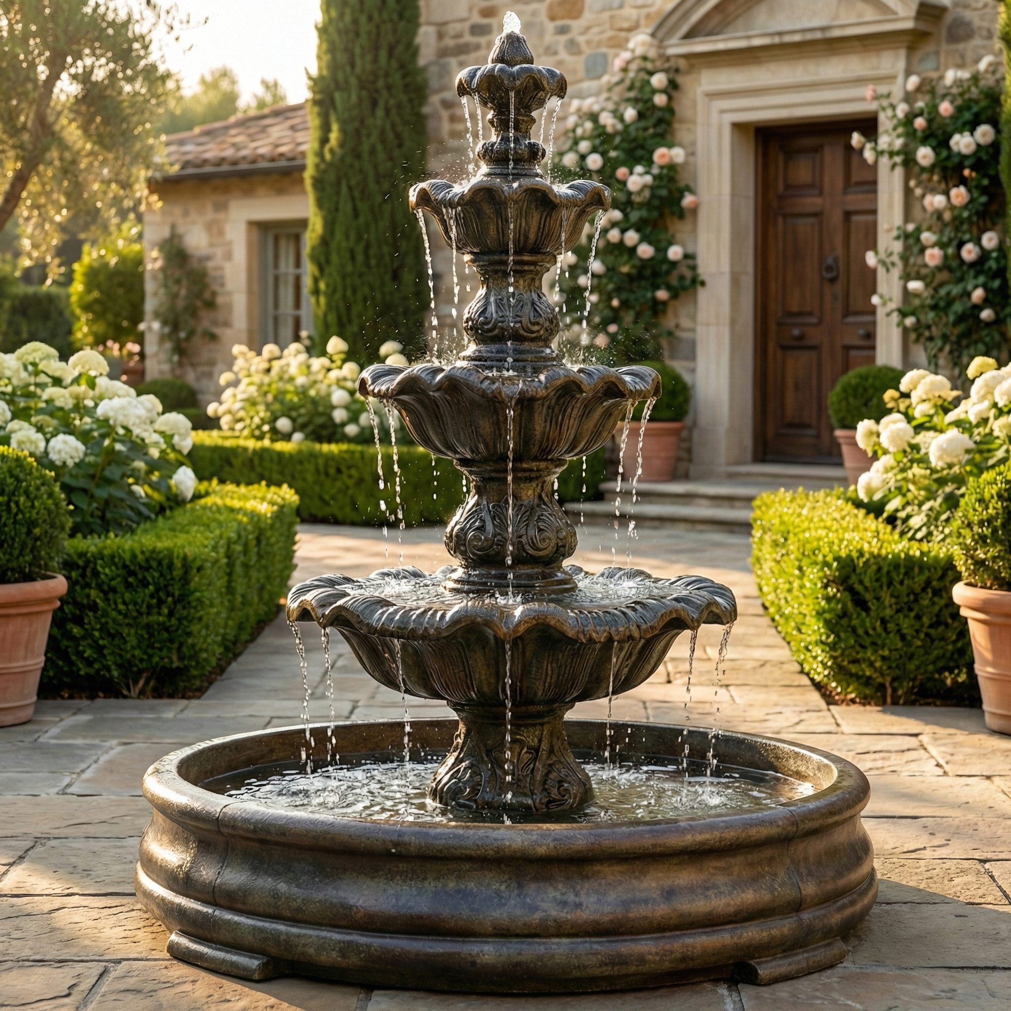 Three Tier Renaissance Outdoor Water Fountain in Grando Pool