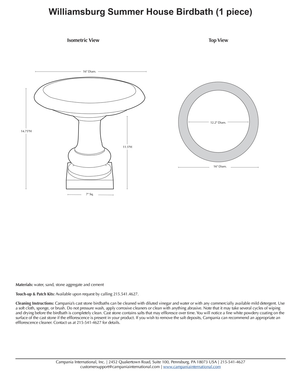 Williamsburg Summer House Birdbath