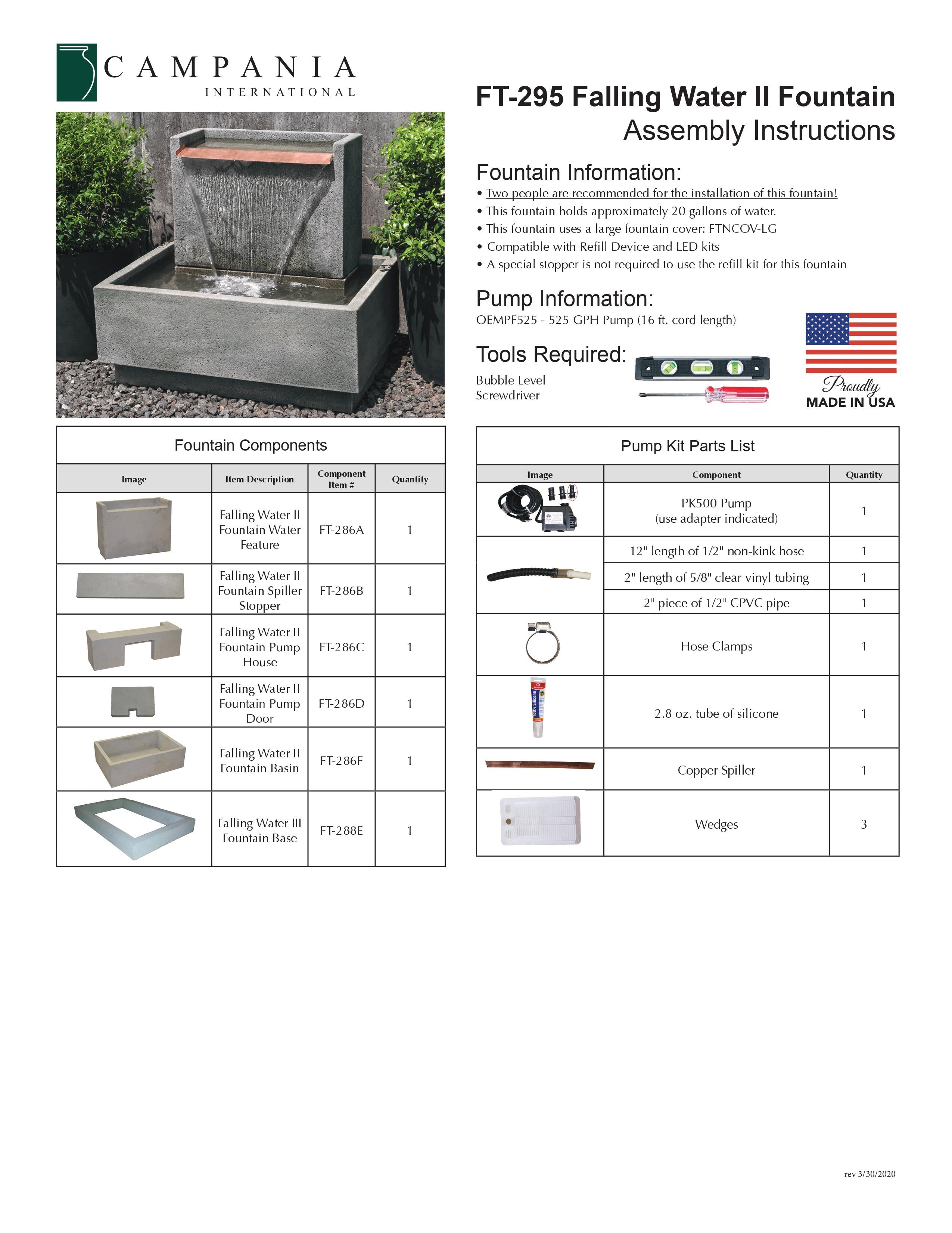 Falling Water II Modern Cast Stone Wall Fountain