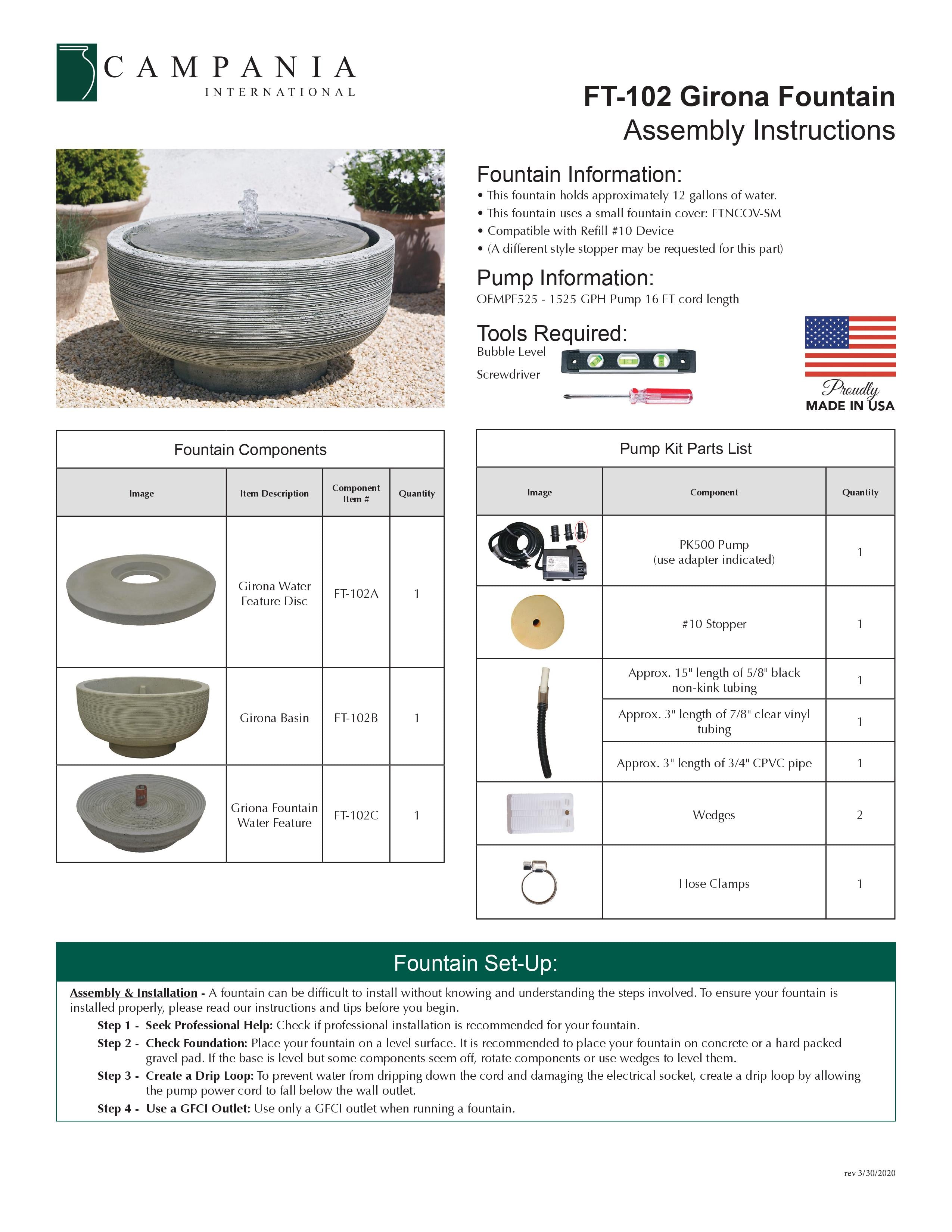 Girona Low Profile Outdoor Garden Fountain