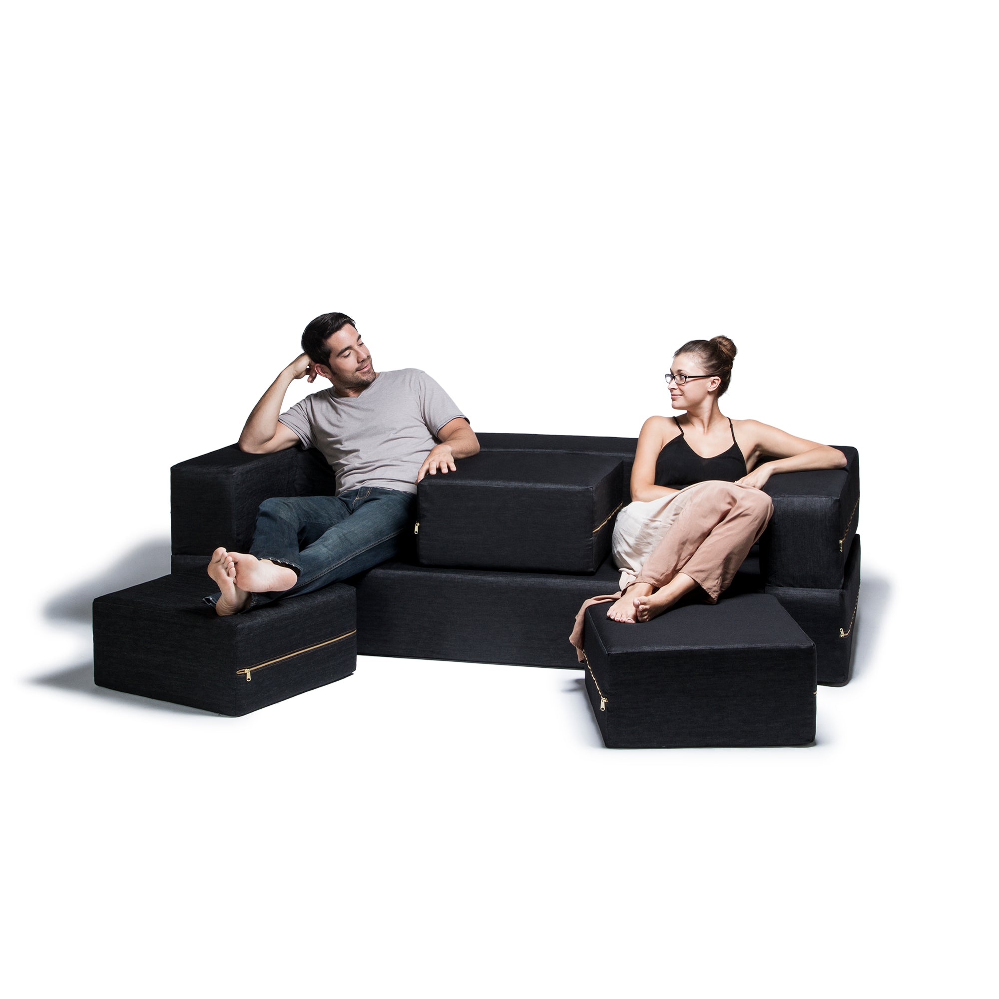 Jaxx Zipline Convertible Sleeper Sofa & Ottomans in Denim Black – Soothing  Company