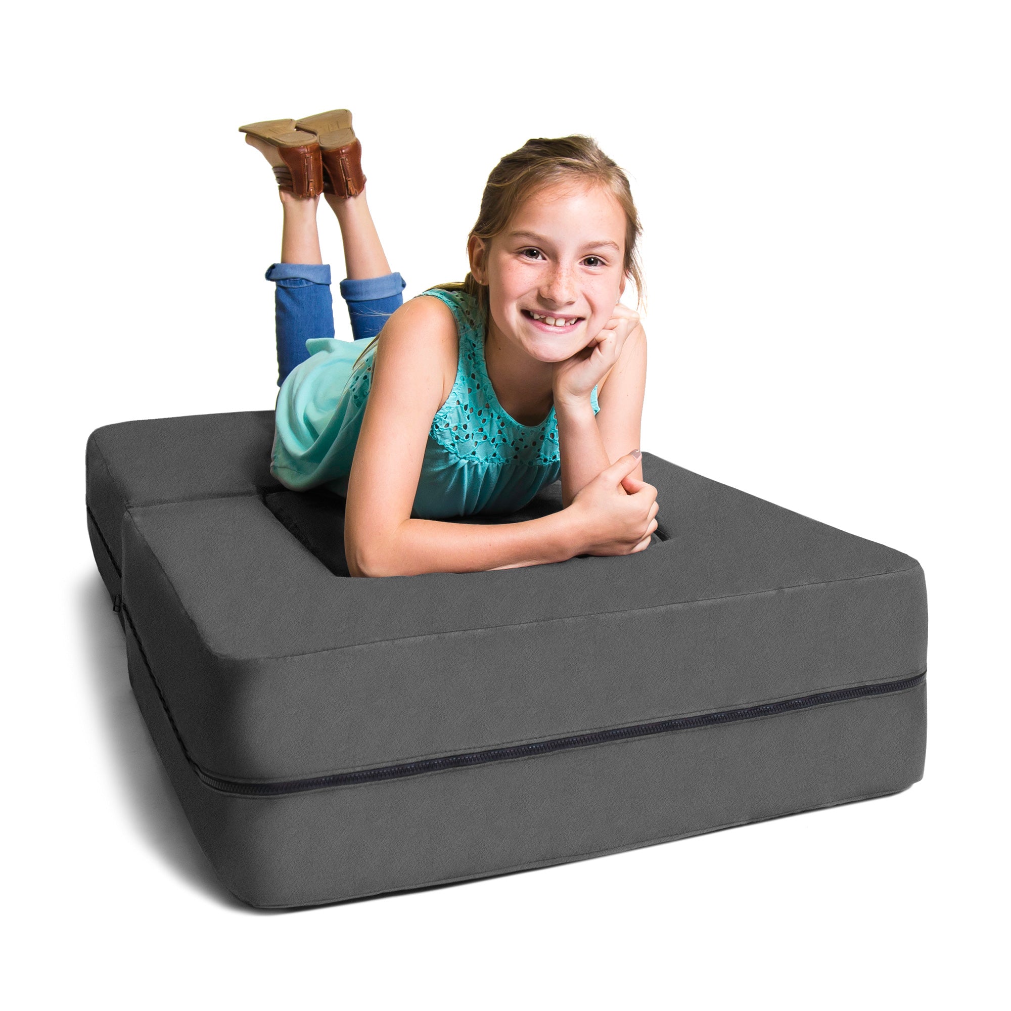 Kids Zipline Convertible Chair & Ottoman - Big Kids Edition - Microsuede