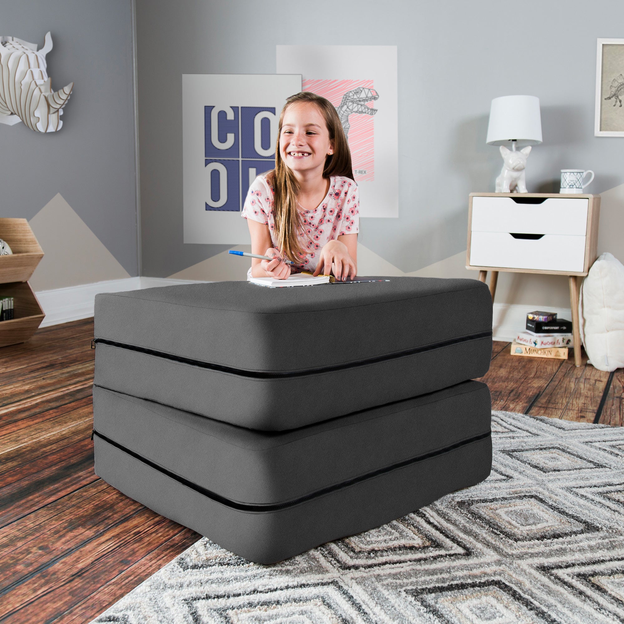 Kids Zipline Convertible Chair & Ottoman - Big Kids Edition - Microsuede