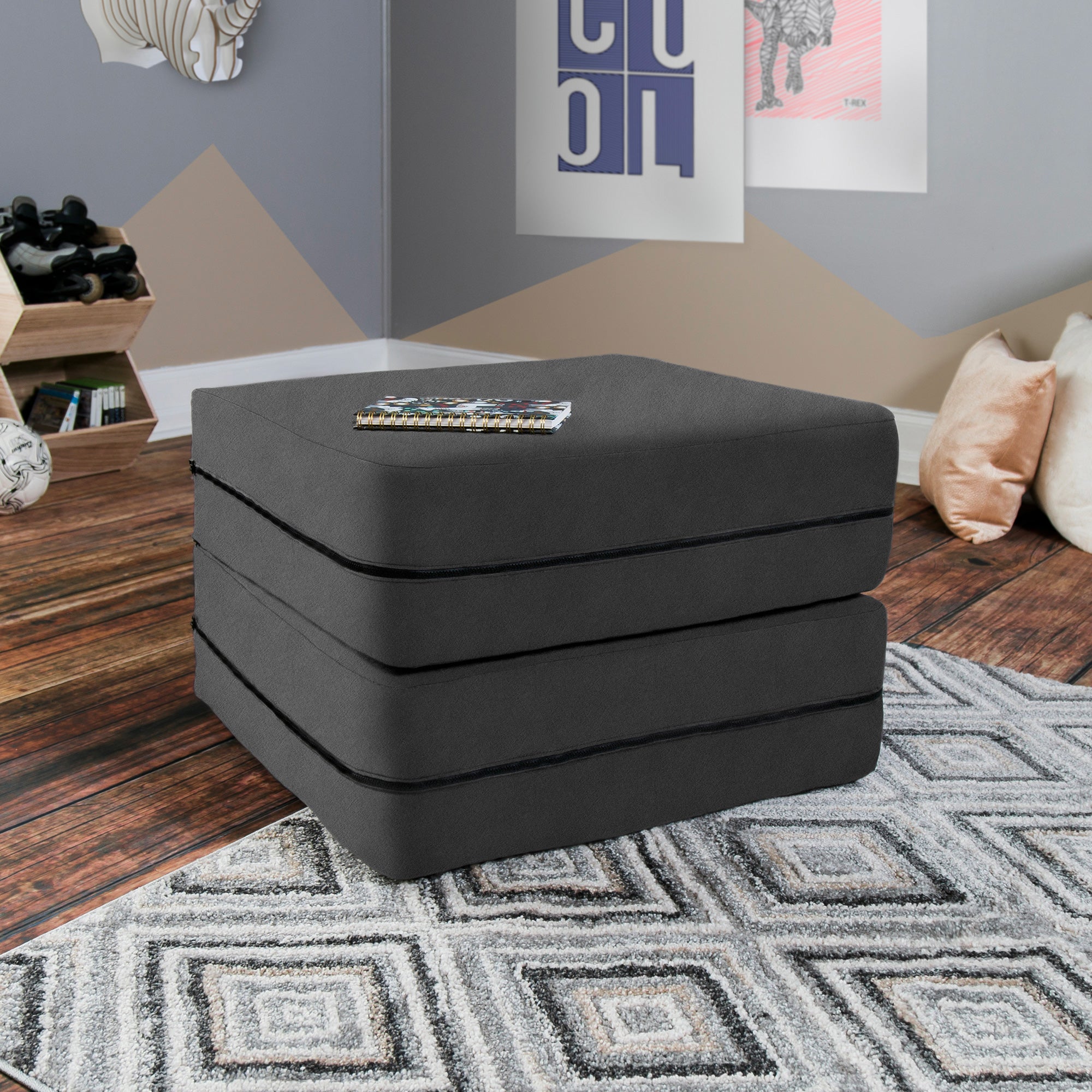 Kids Zipline Convertible Chair & Ottoman - Big Kids Edition - Microsuede