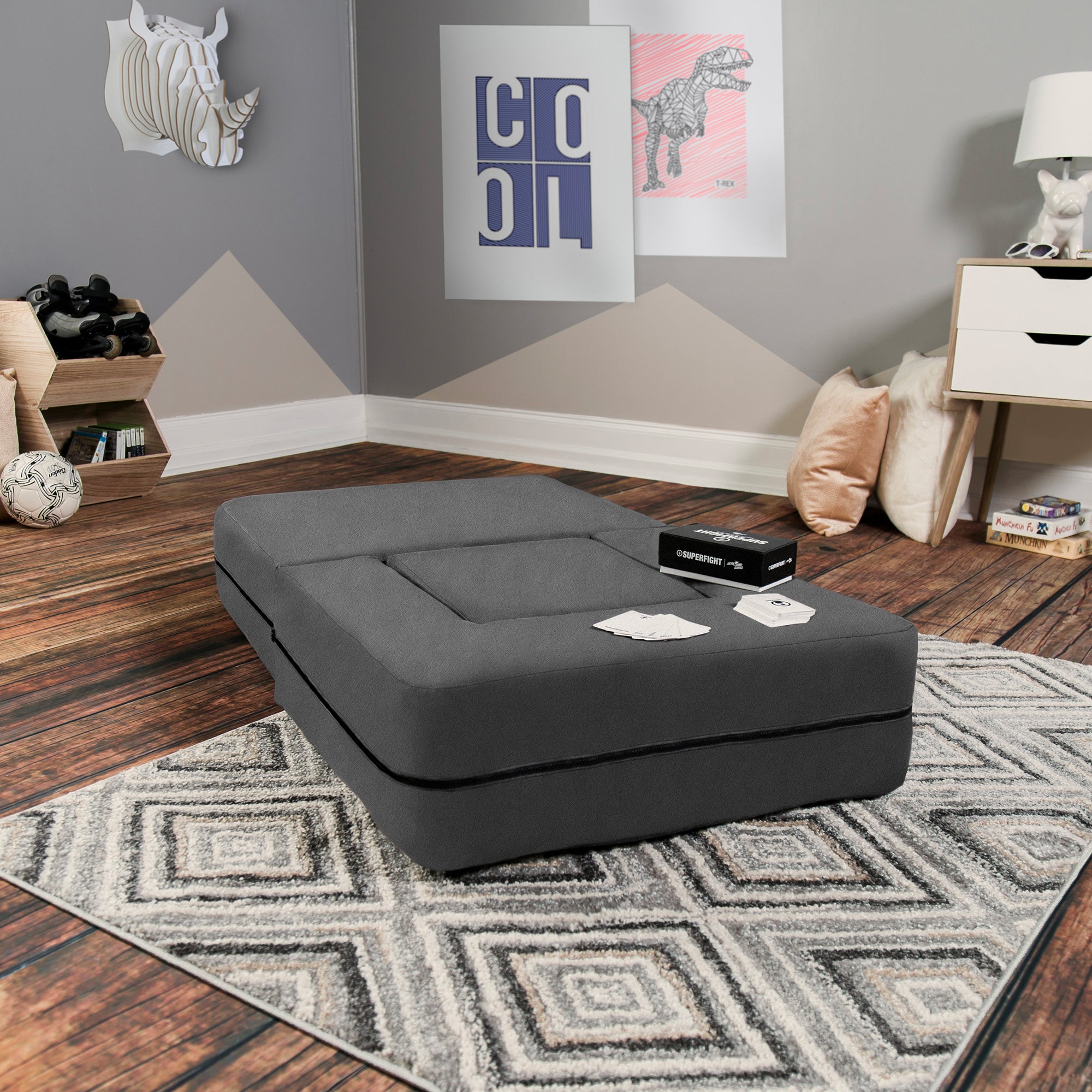 Kids Zipline Convertible Chair & Ottoman - Big Kids Edition - Microsuede