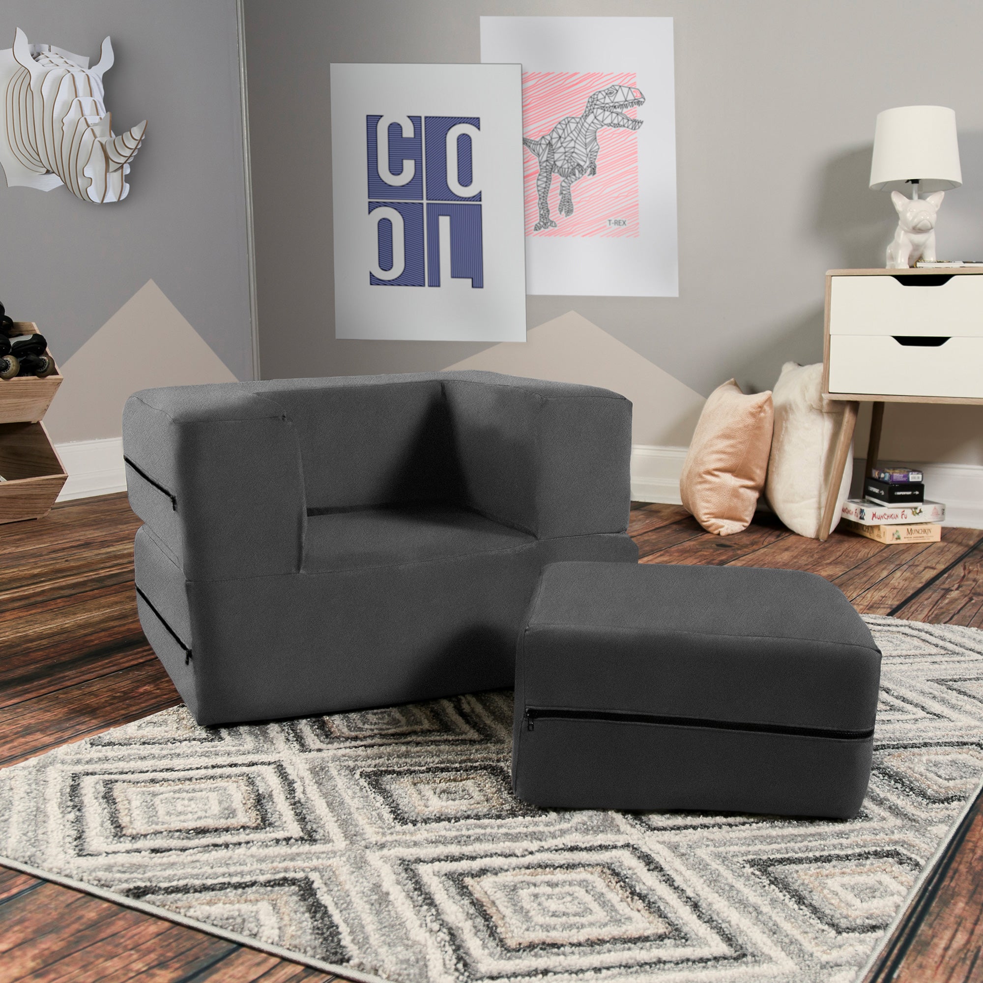 Kids Zipline Convertible Chair & Ottoman - Big Kids Edition - Microsuede