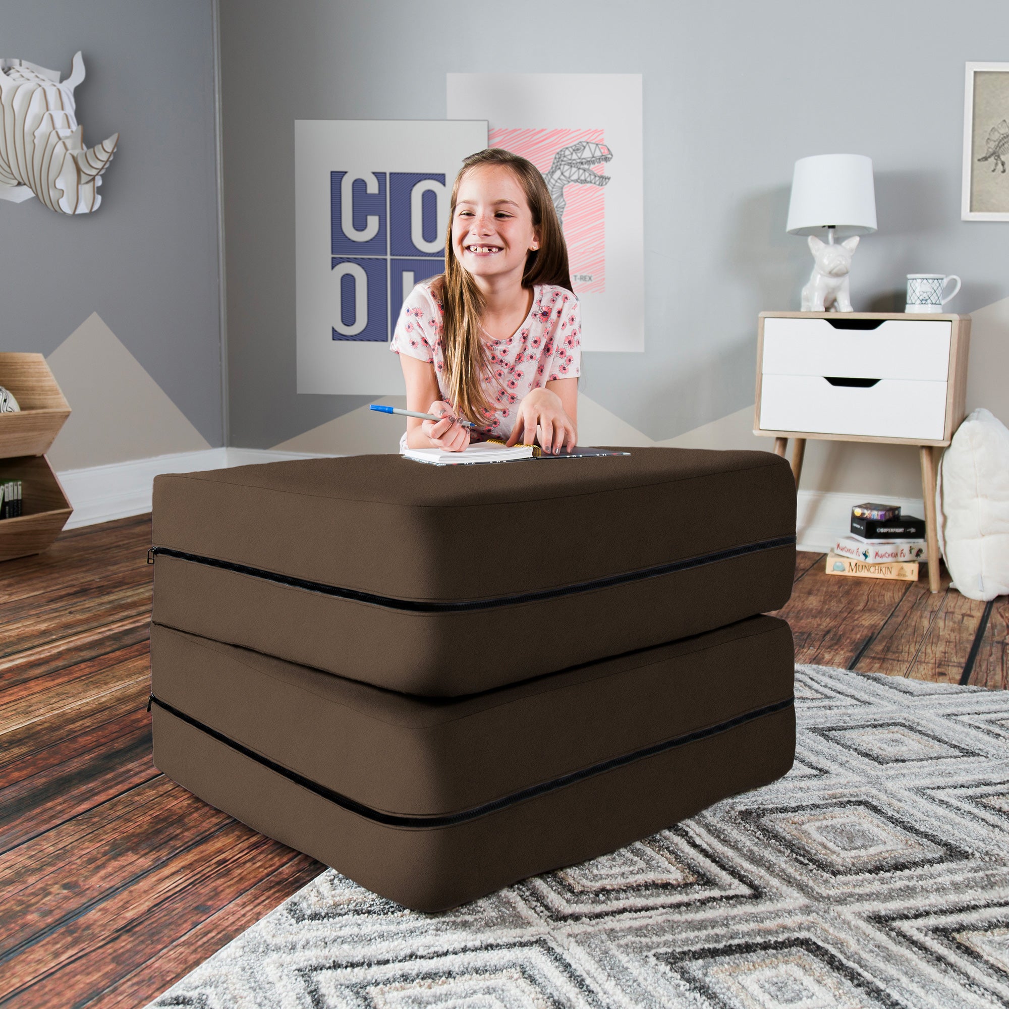 Kids Zipline Convertible Chair & Ottoman - Big Kids Edition - Microsuede