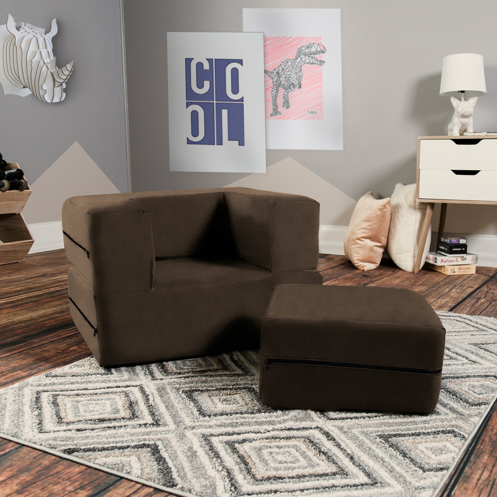 Kids Zipline Convertible Chair & Ottoman - Big Kids Edition - Microsuede