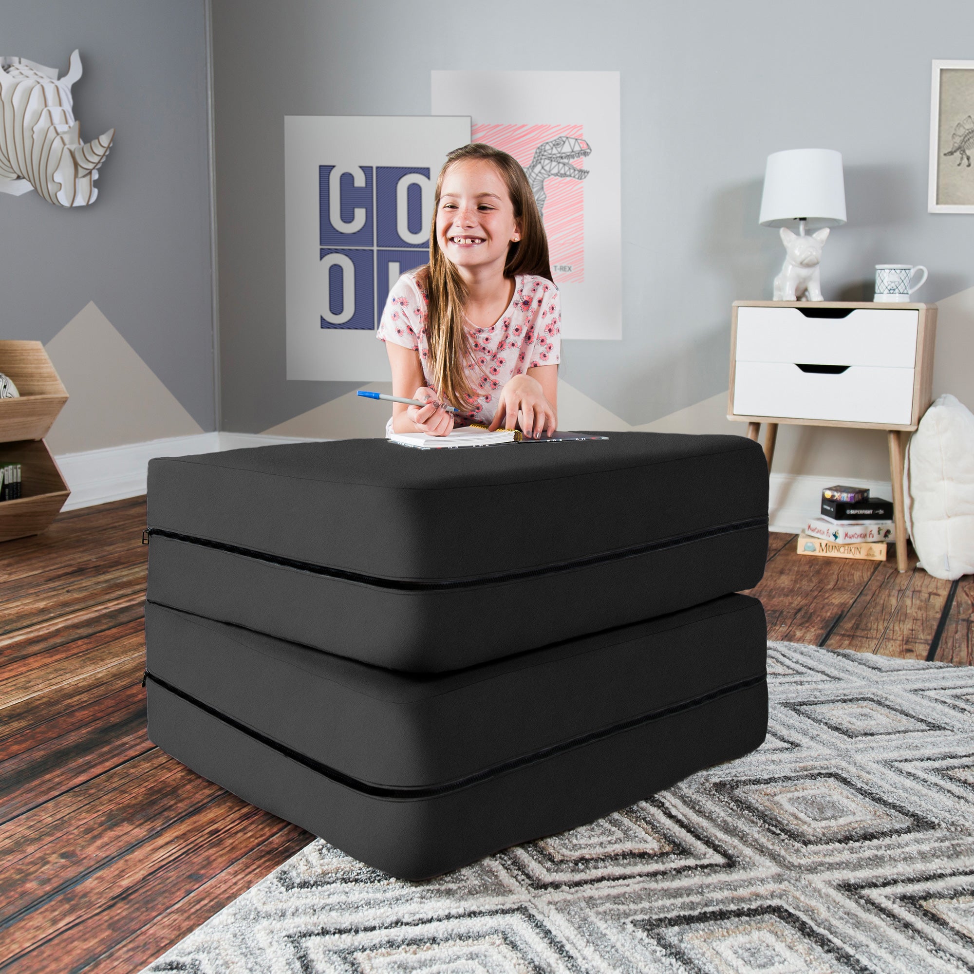 Kids Zipline Convertible Chair & Ottoman - Big Kids Edition - Microsuede