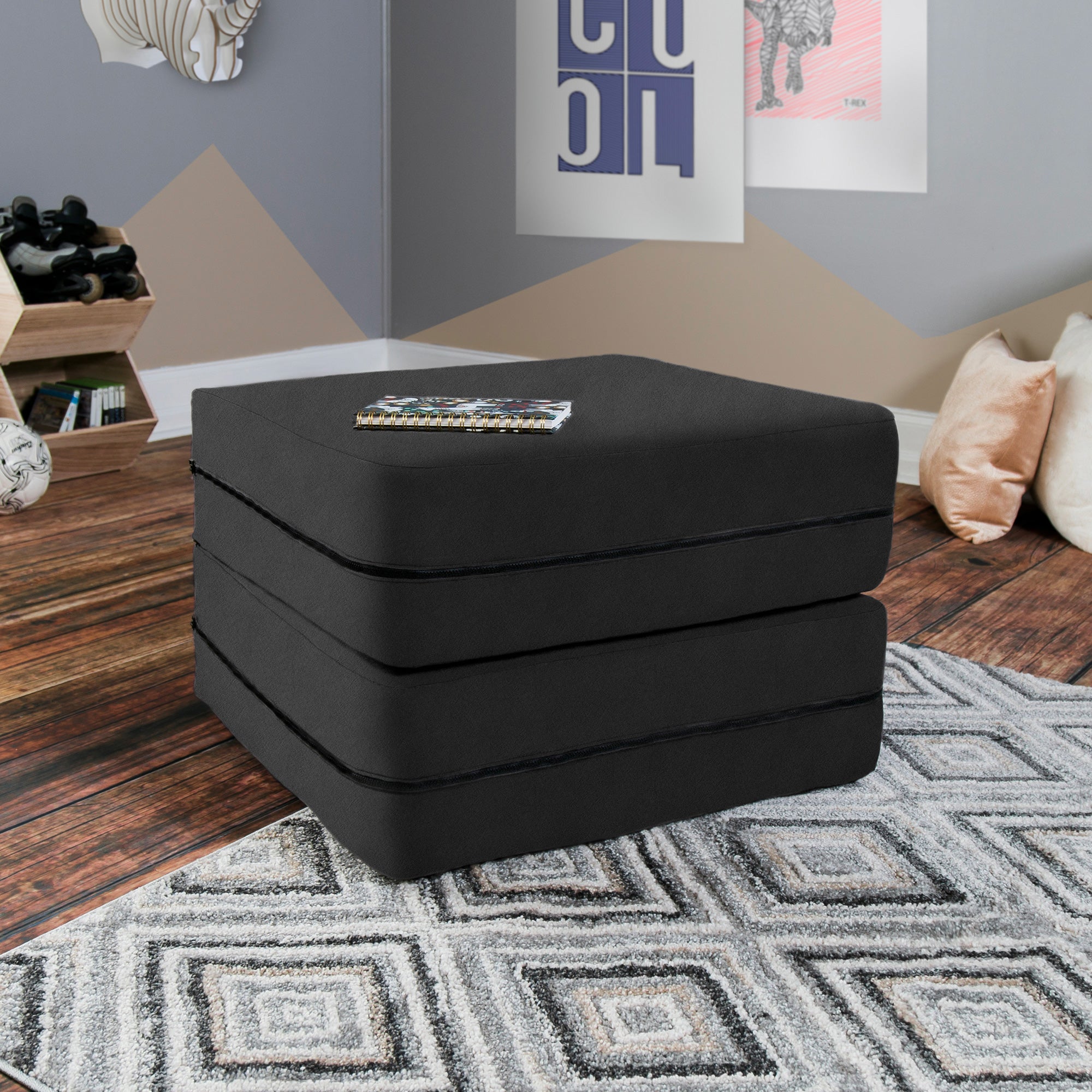 Kids Zipline Convertible Chair & Ottoman - Big Kids Edition - Microsuede