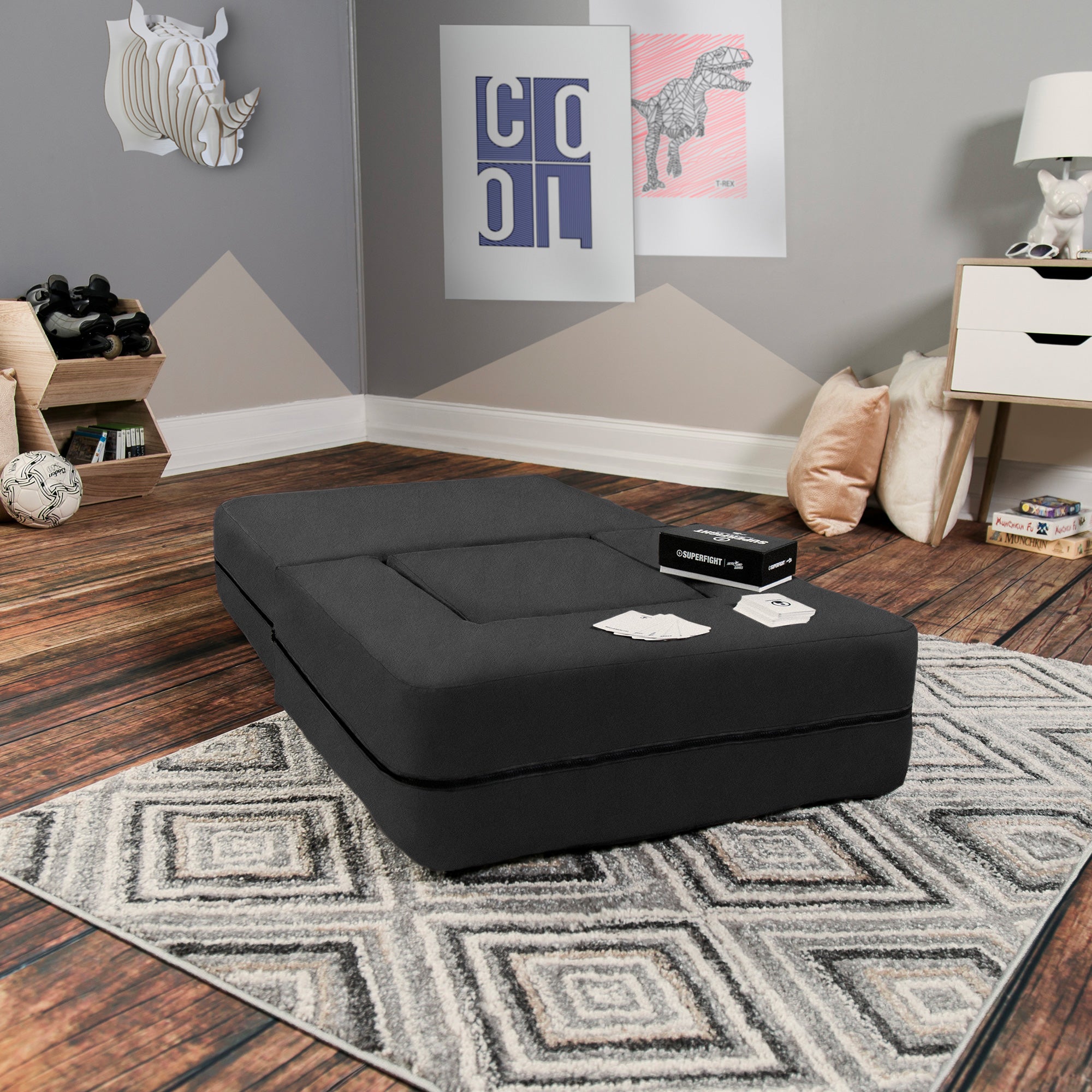 Kids Zipline Convertible Chair & Ottoman - Big Kids Edition - Microsuede