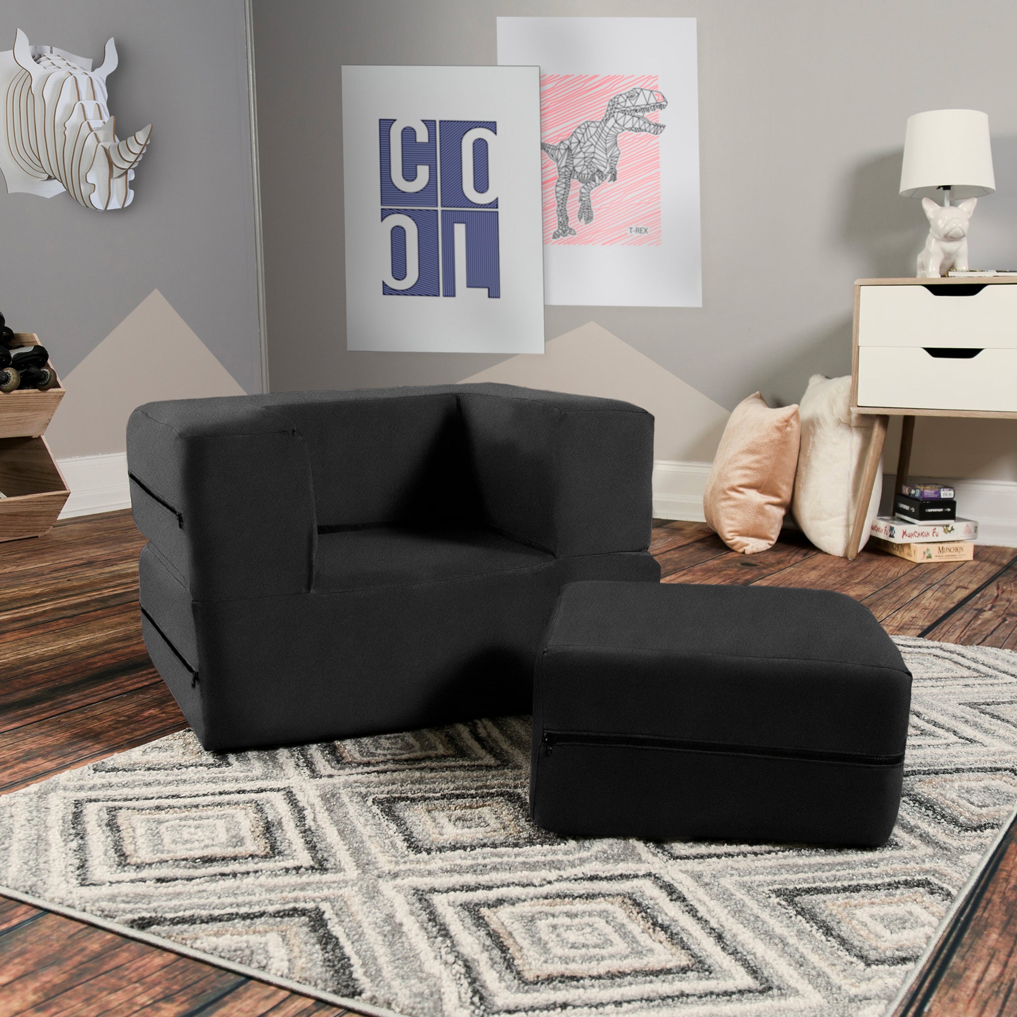 Kids Zipline Convertible Chair & Ottoman - Big Kids Edition - Microsuede