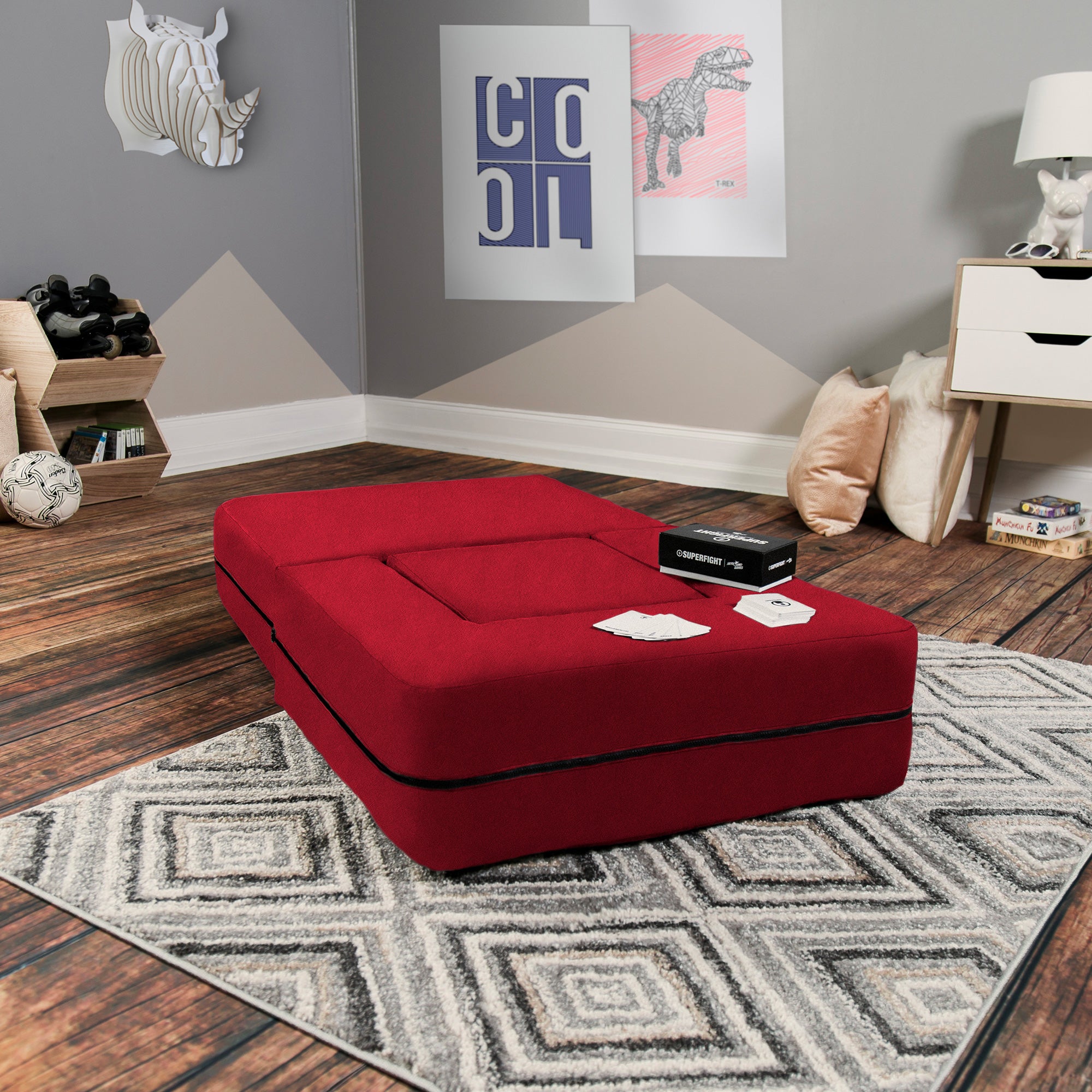 Kids Zipline Convertible Chair & Ottoman - Big Kids Edition - Microsuede