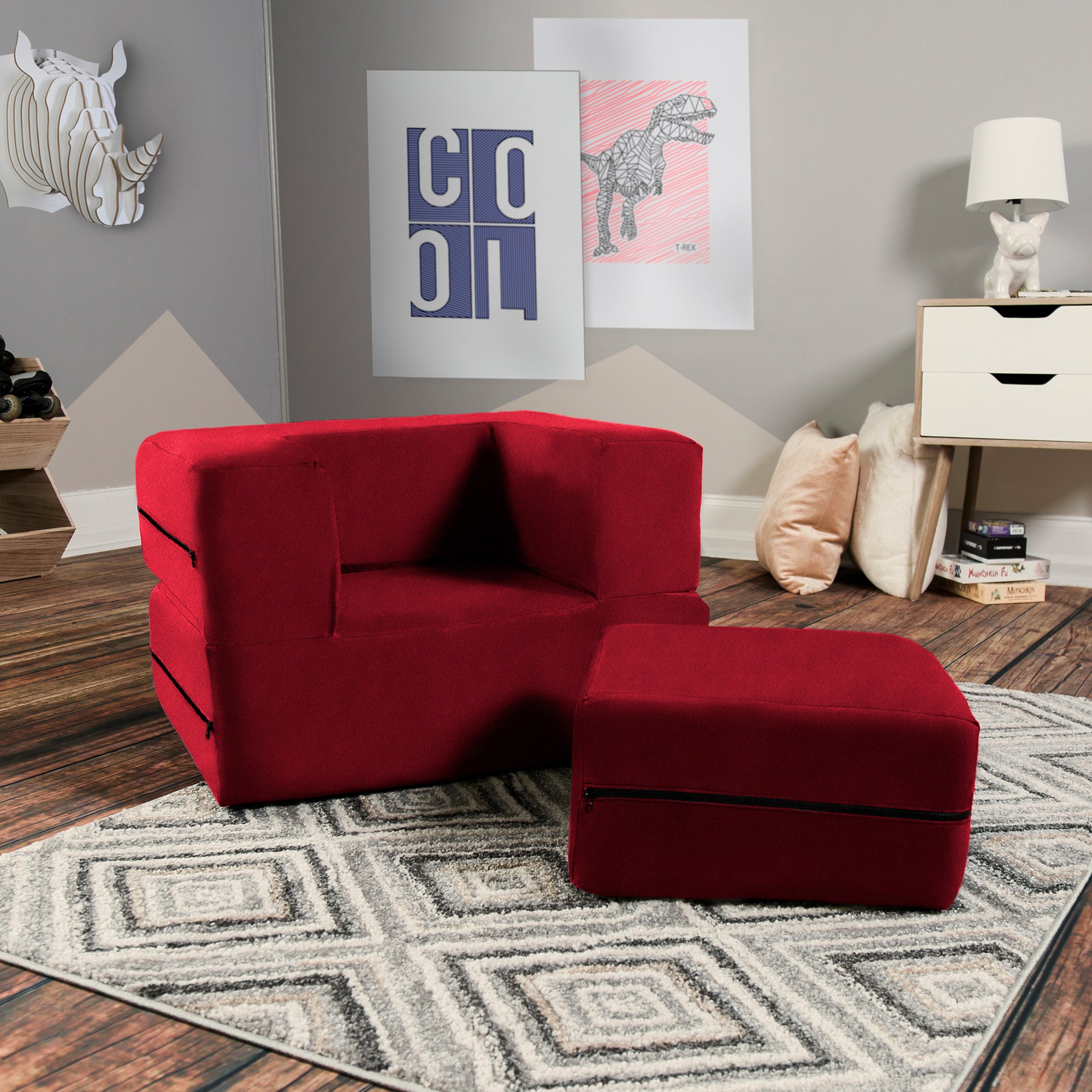 Kids Zipline Convertible Chair & Ottoman - Big Kids Edition - Microsuede