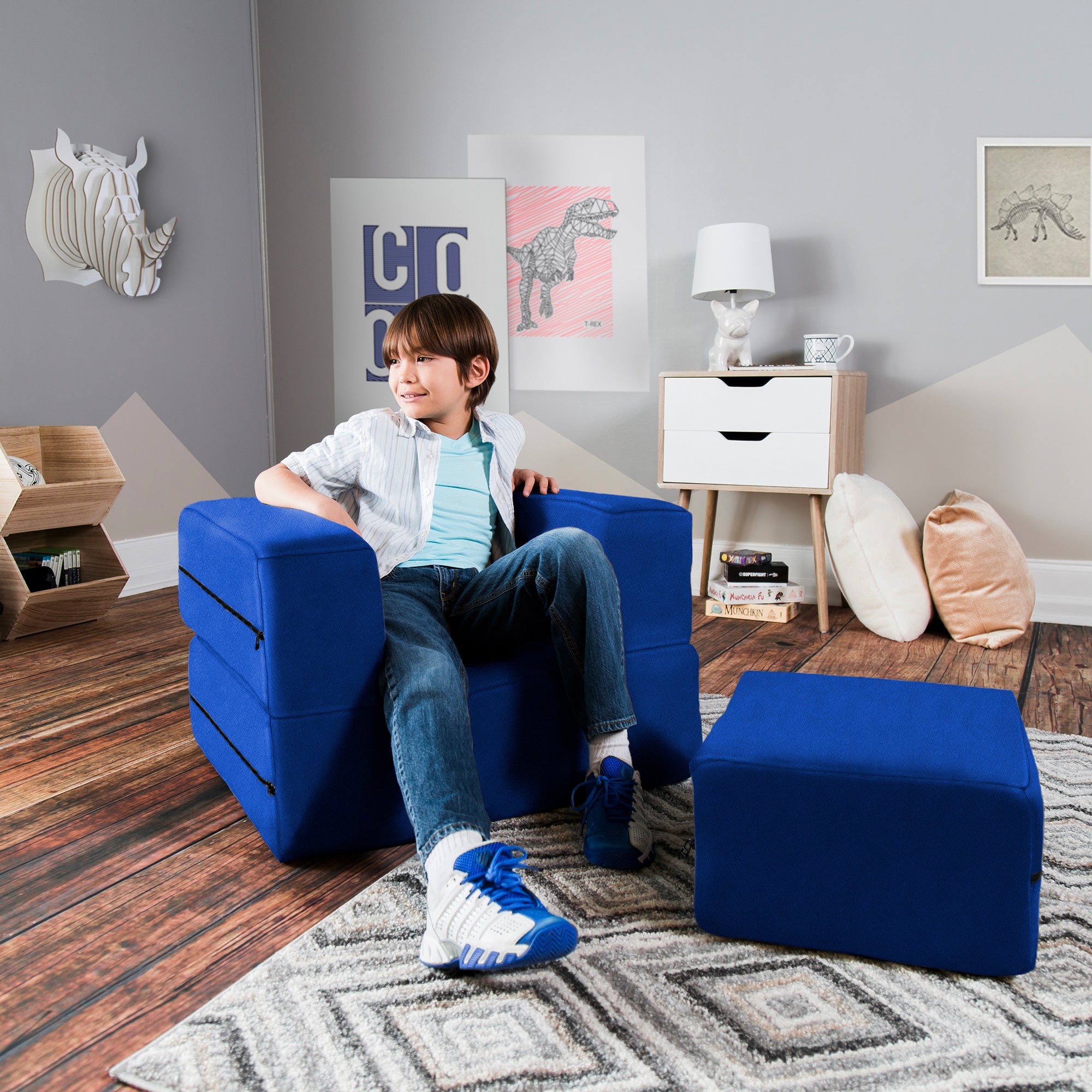 Kids Zipline Convertible Chair & Ottoman - Big Kids Edition - Microsuede