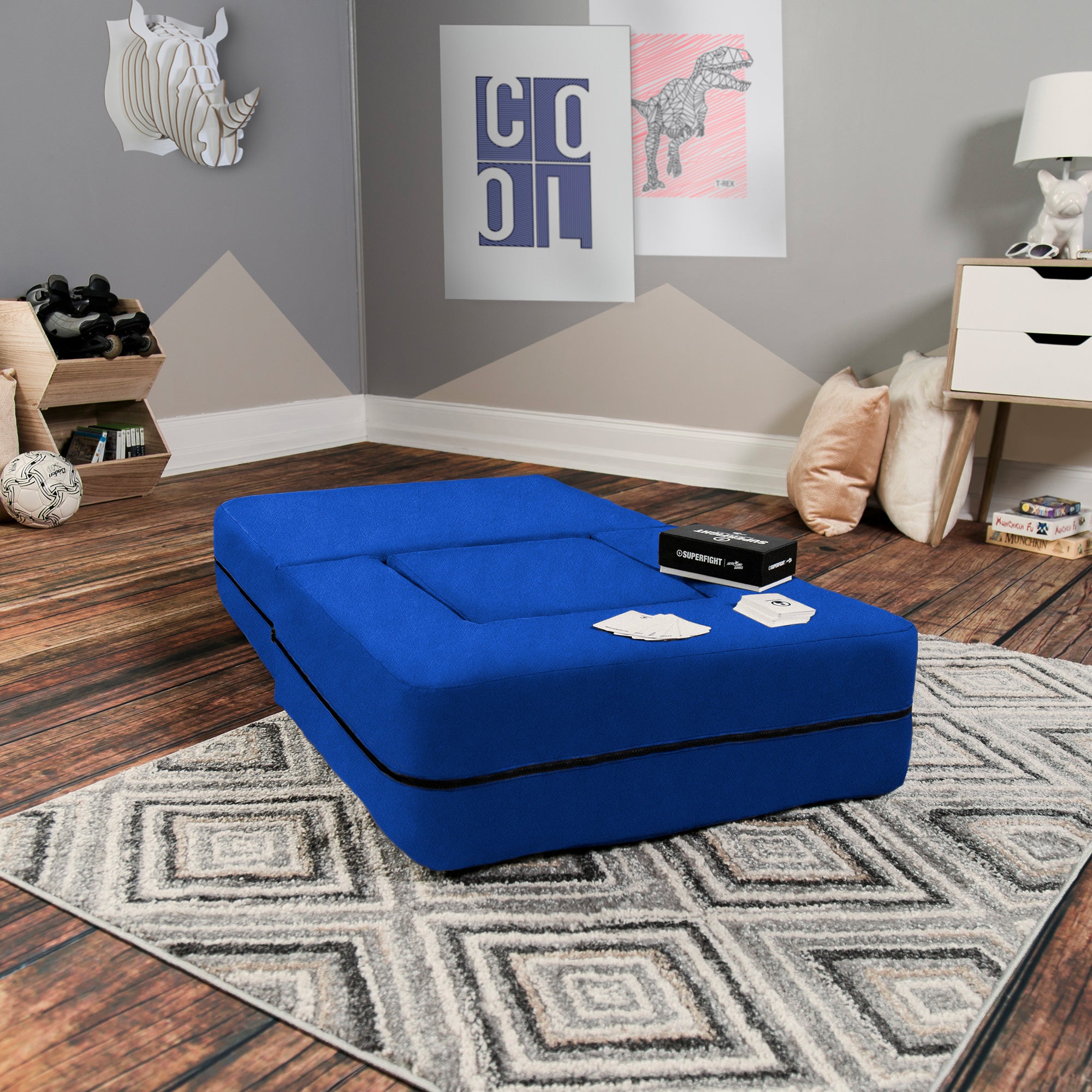 Kids Zipline Convertible Chair & Ottoman - Big Kids Edition - Microsuede