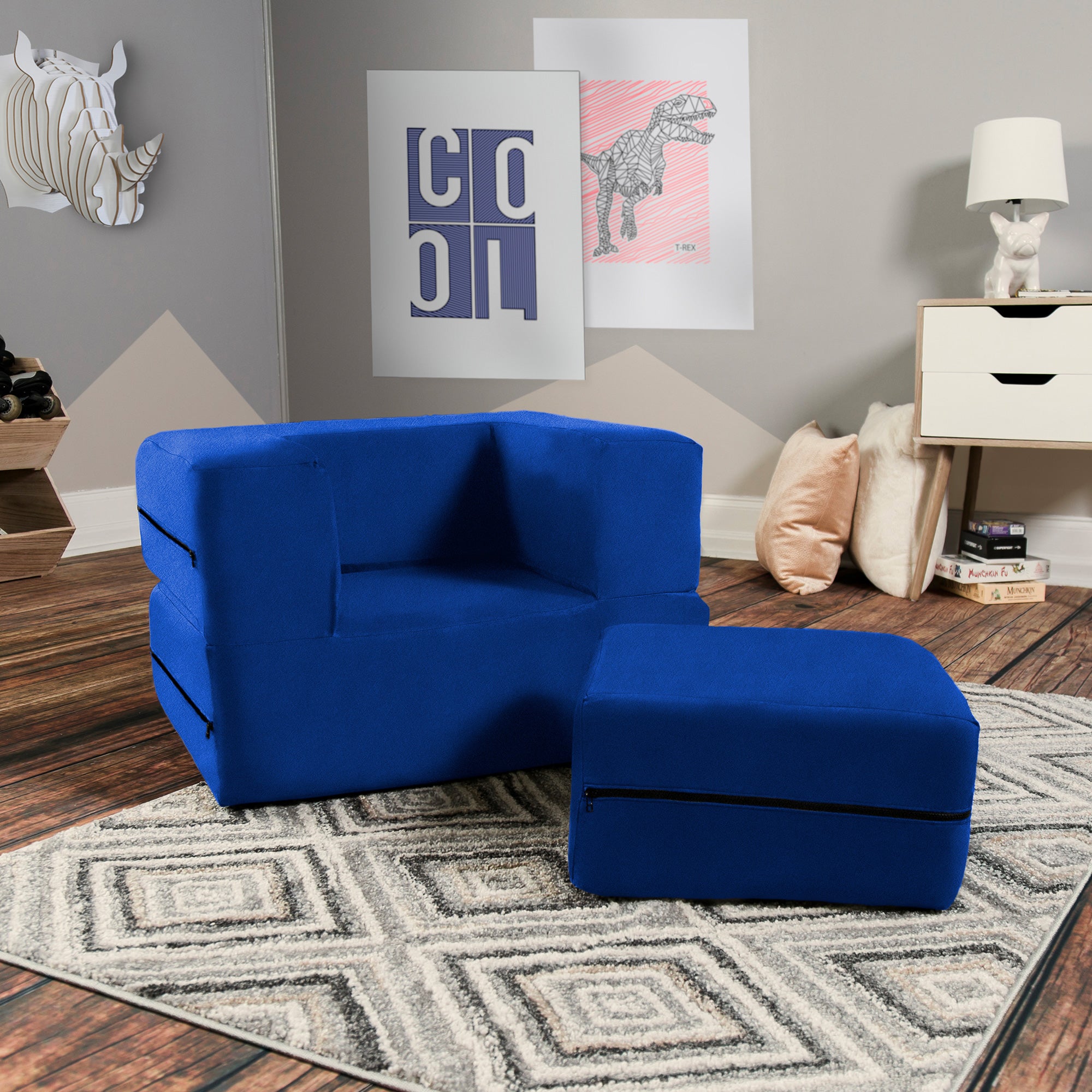 Kids Zipline Convertible Chair & Ottoman - Big Kids Edition - Microsuede