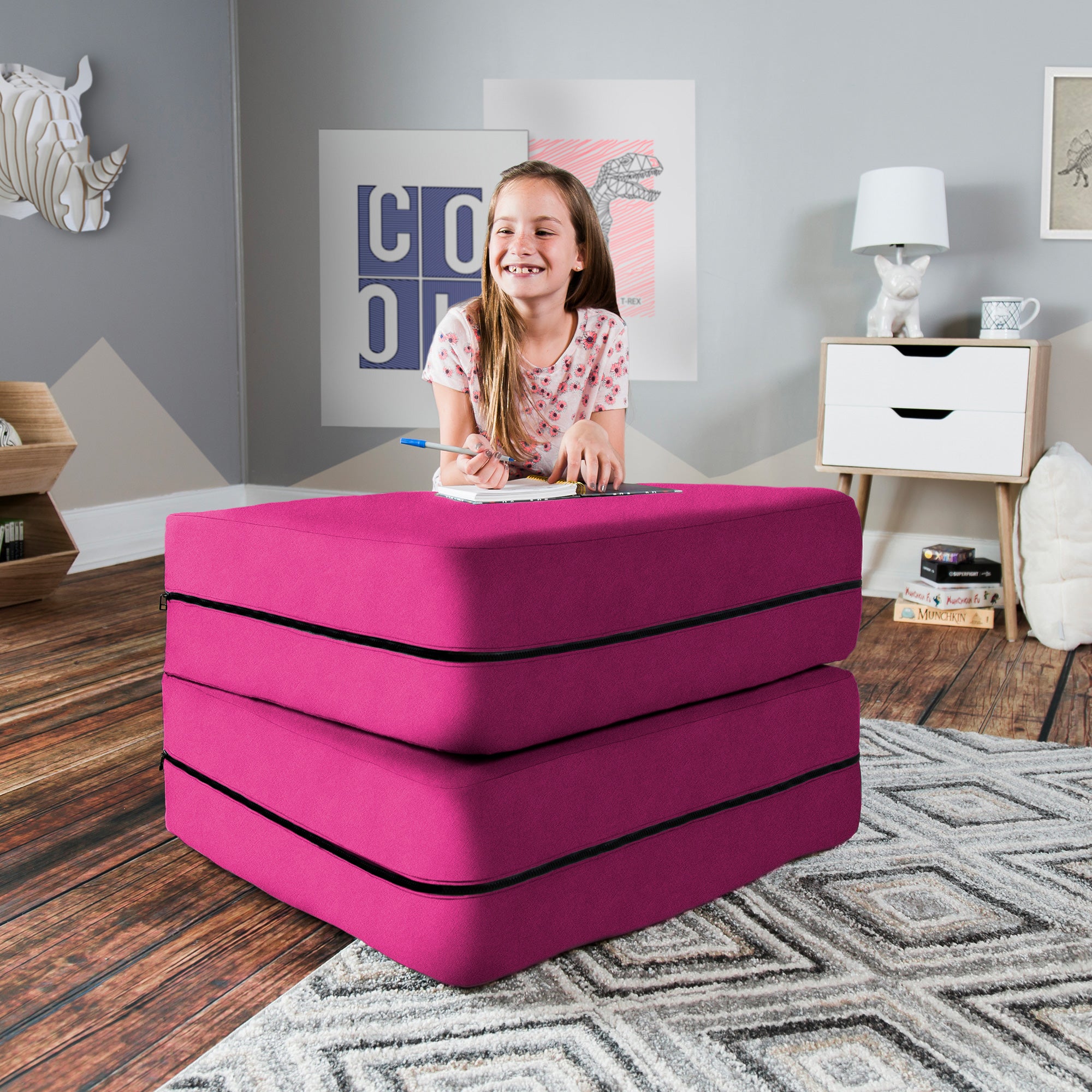 Kids Zipline Convertible Chair & Ottoman - Big Kids Edition - Microsuede