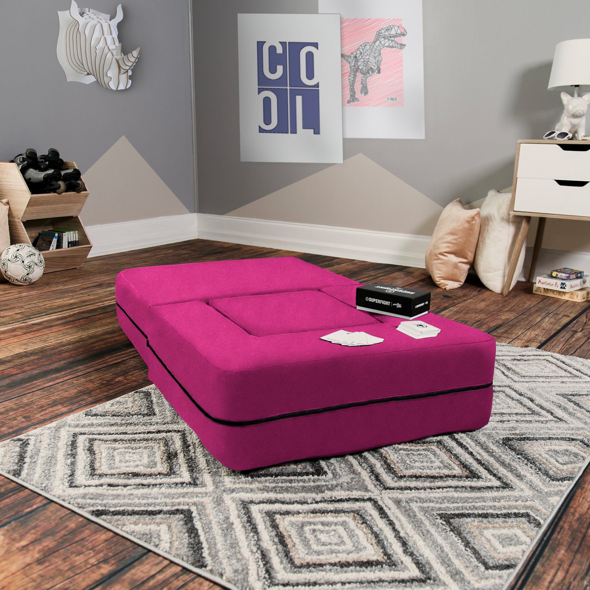 Kids Zipline Convertible Chair & Ottoman - Big Kids Edition - Microsuede