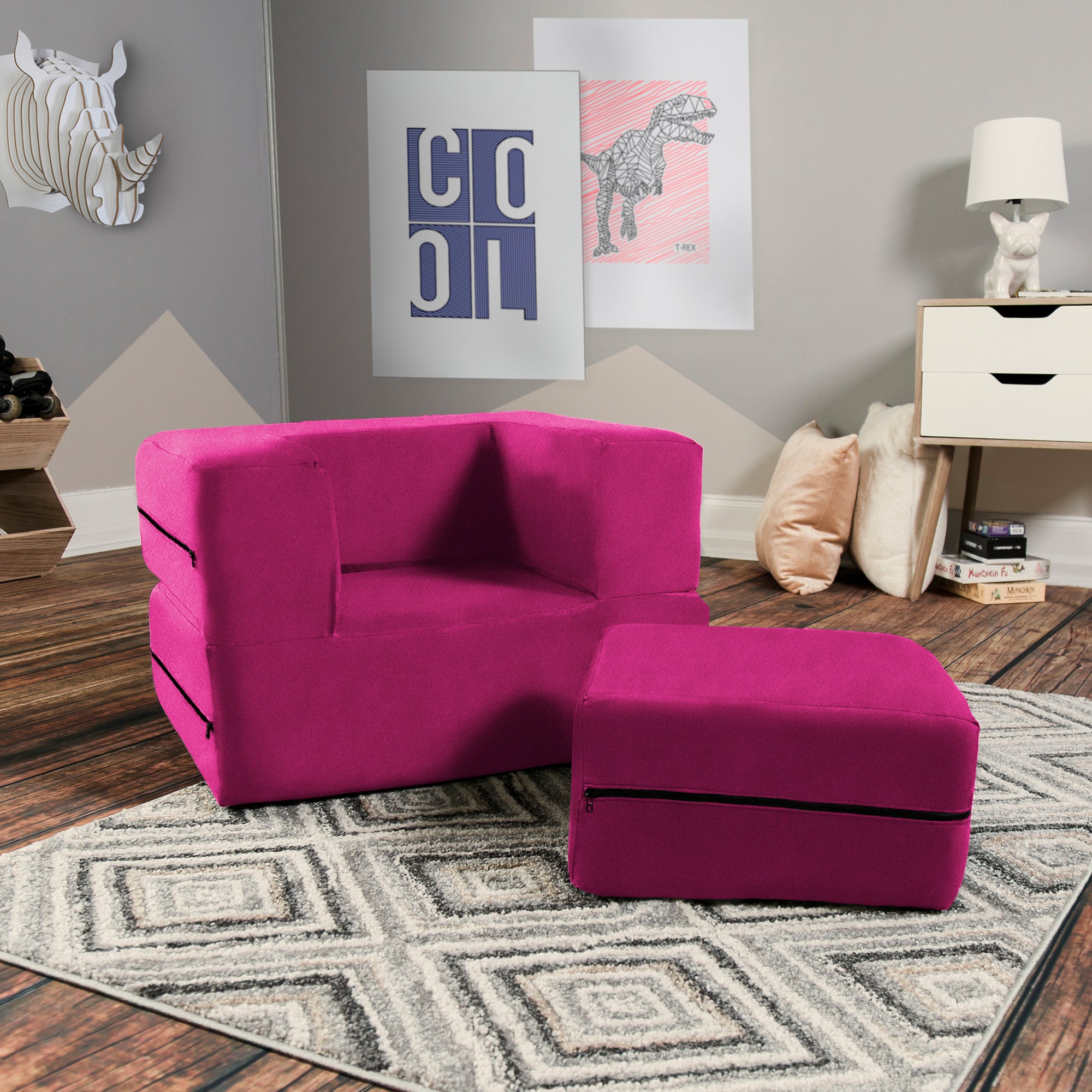 Kids Zipline Convertible Chair & Ottoman - Big Kids Edition - Microsuede