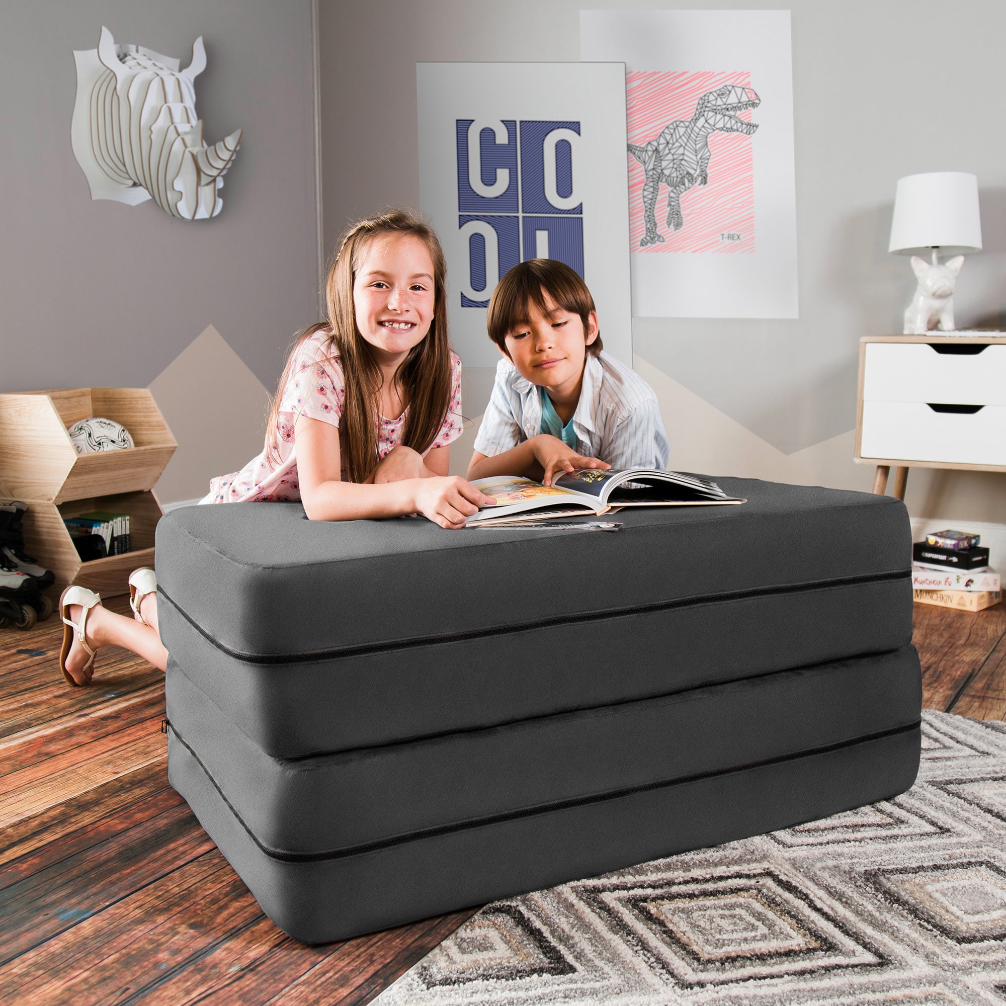 Kids Zipline Convertible Sofa & Large Ottoman
