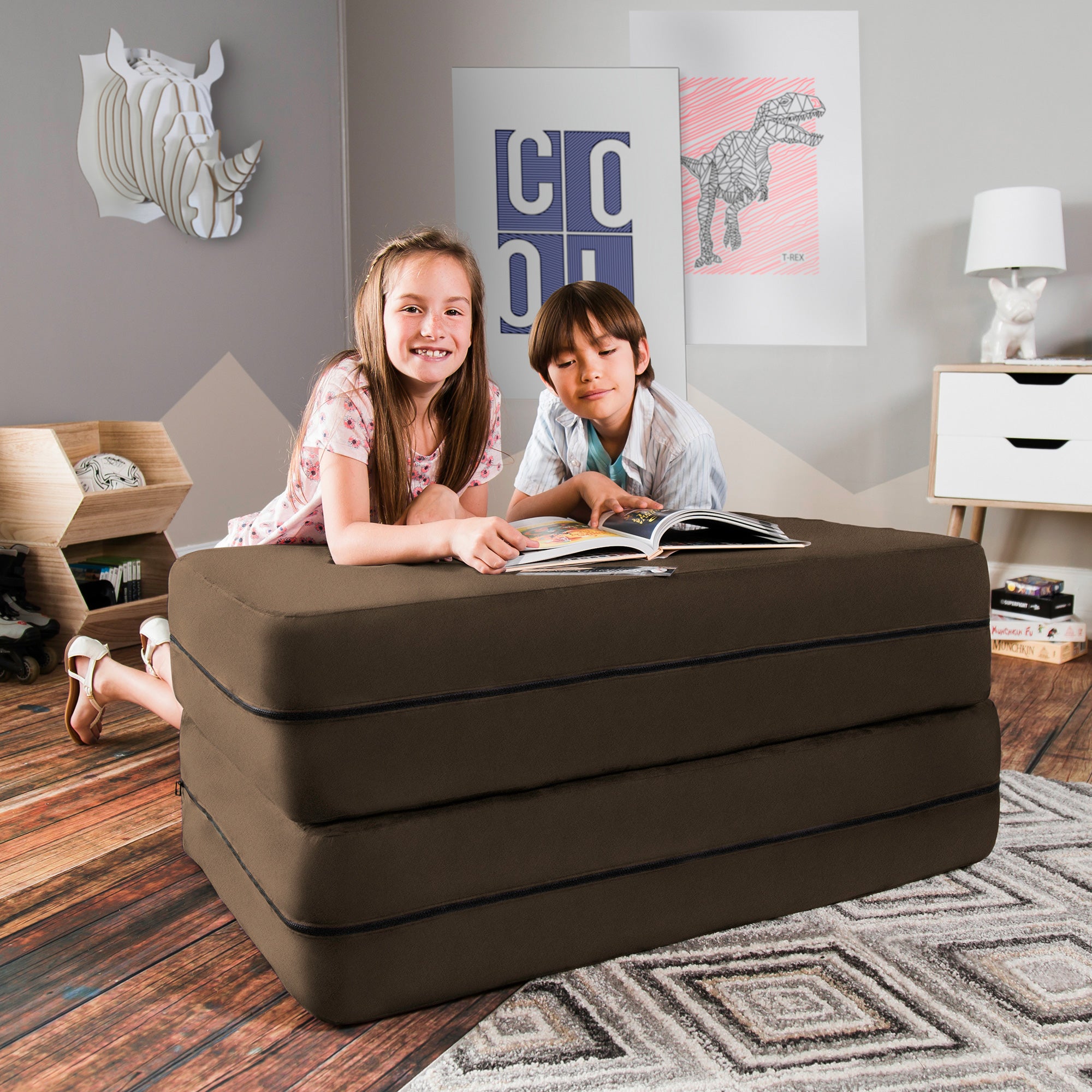 Kids Zipline Convertible Sofa & Large Ottoman