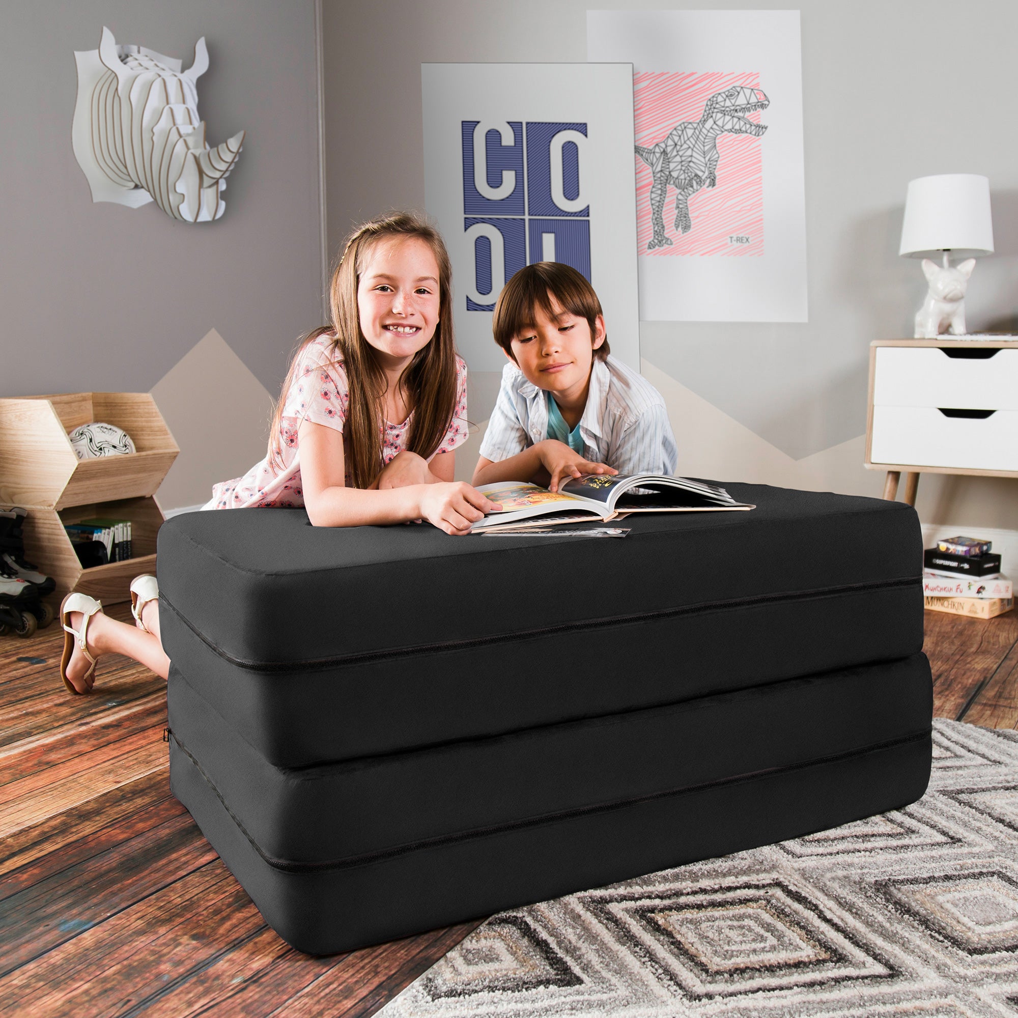 Kids Zipline Convertible Sofa & Large Ottoman