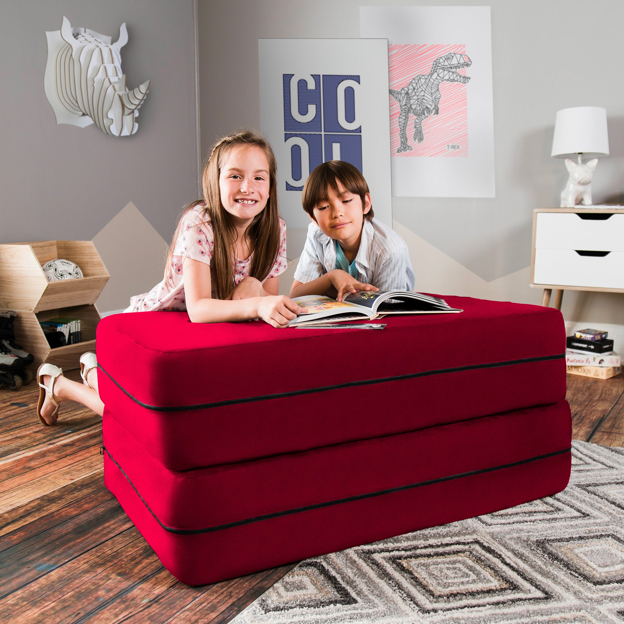Kids Zipline Convertible Sofa & Large Ottoman