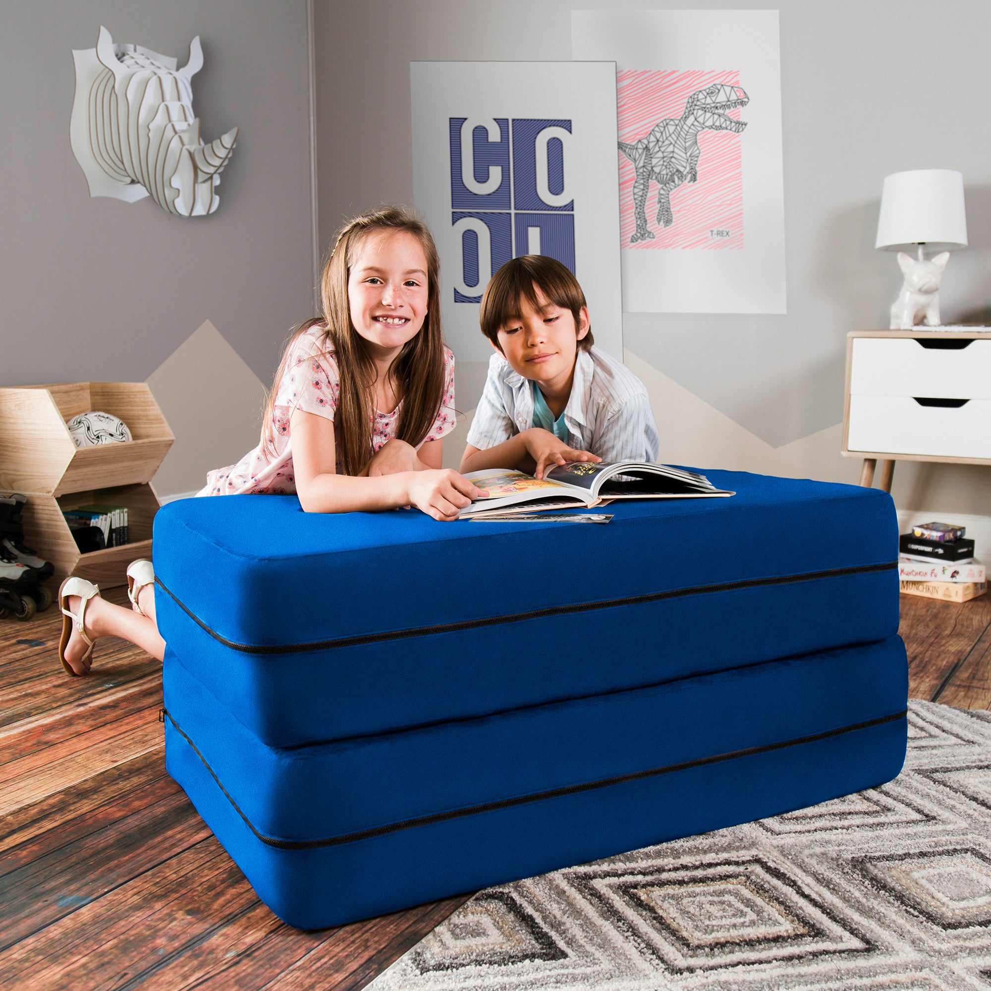 Kids Zipline Convertible Sofa & Large Ottoman