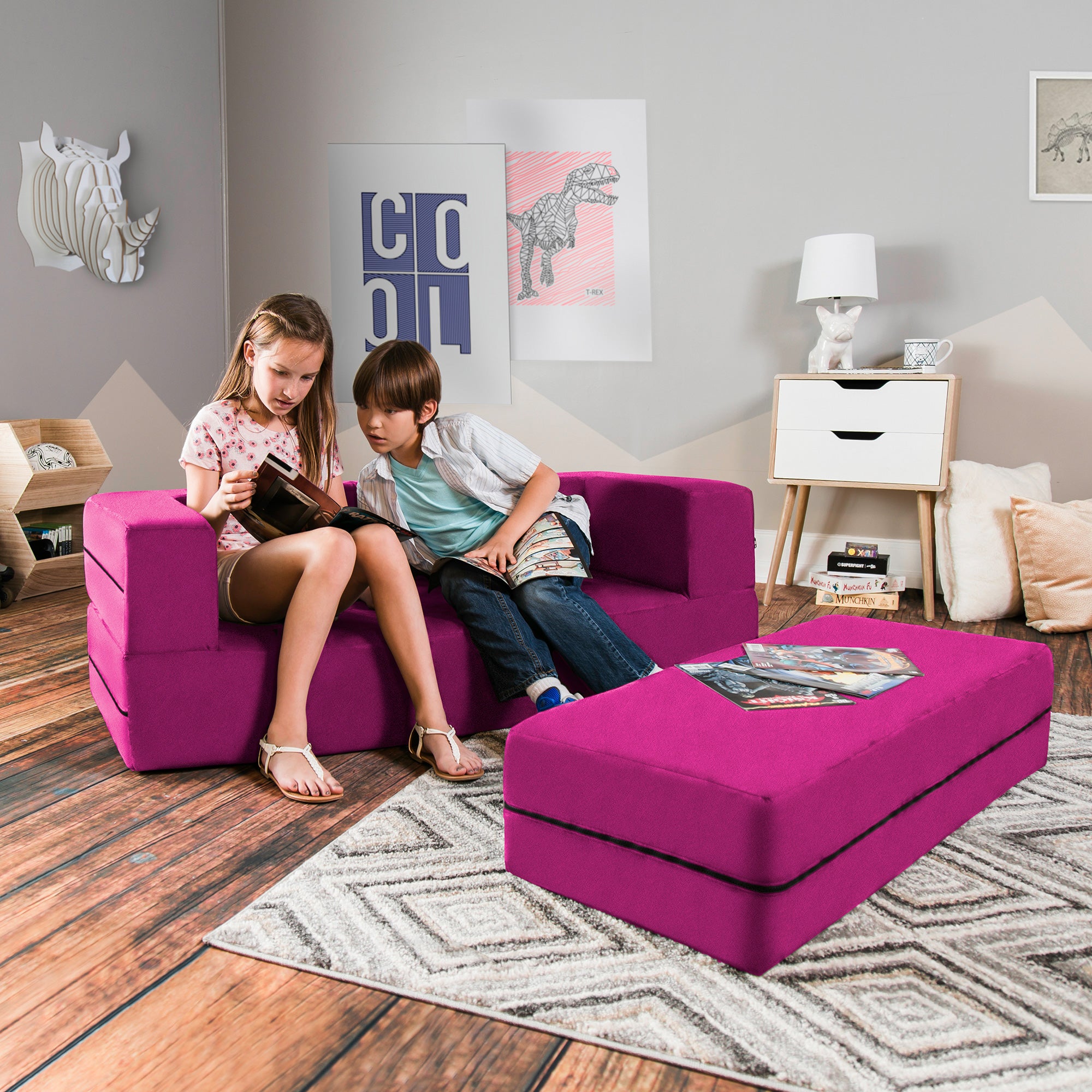 Kids Zipline Convertible Sofa & Large Ottoman