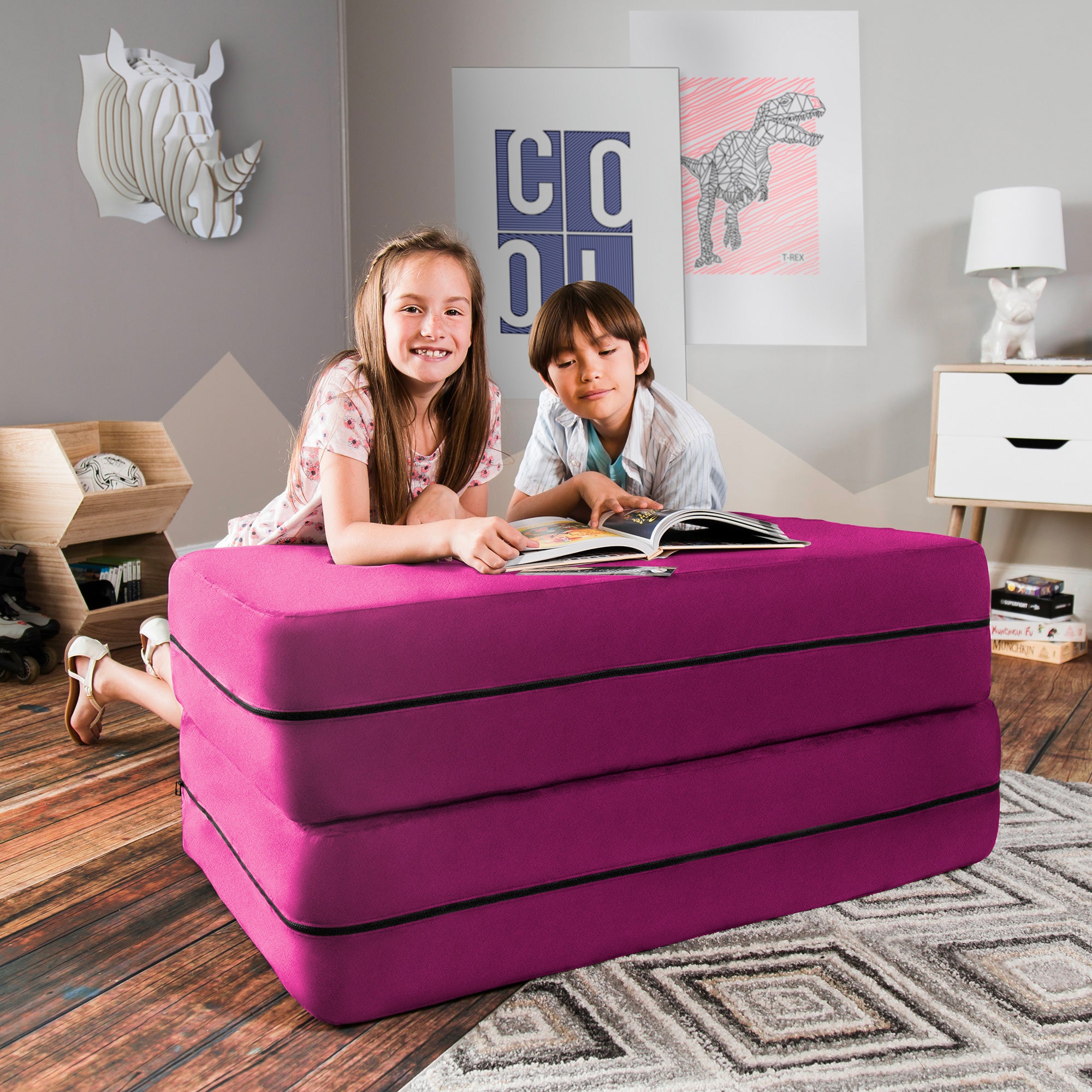 Kids Zipline Convertible Sofa & Large Ottoman