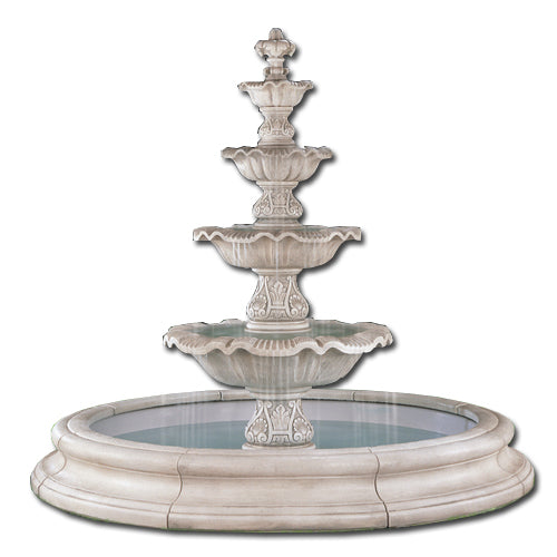 Four Tier Renaissance Fountain In Toscana Pool | Large Outdoor
