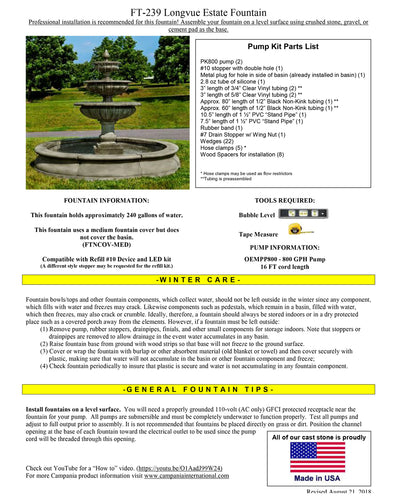 Estate Longvue Fountain | Tall Outdoor Water Fountain