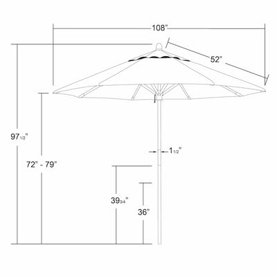 California Umbrella 9' Grove Series Patio Umbrella With Wood Pole Hardwood Ribs  Push Lift With Sunbrella Fabric