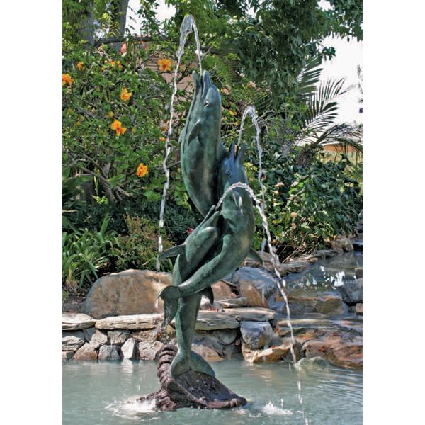 Brass Baron Tall Entwined Dolphins Garden Accent and Pool Statuary