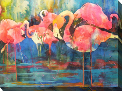 Flirty Flamingos Outdoor Canvas Art