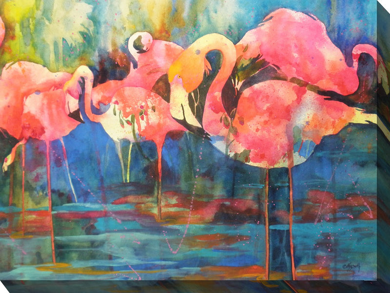 Flirty Flamingos Outdoor Canvas Art