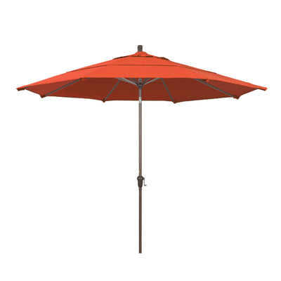 California Umbrella 11' Sunset Series Patio Umbrella With Champagne Aluminum Pole Aluminum Ribs Auto Tilt Crank Lift With Olefin Fabric