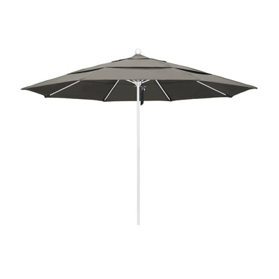 California Umbrella 11' Venture Series Patio Umbrella With Matted White Aluminum Pole Fiberglass Ribs Pulley Lift With Pacifica Fabric