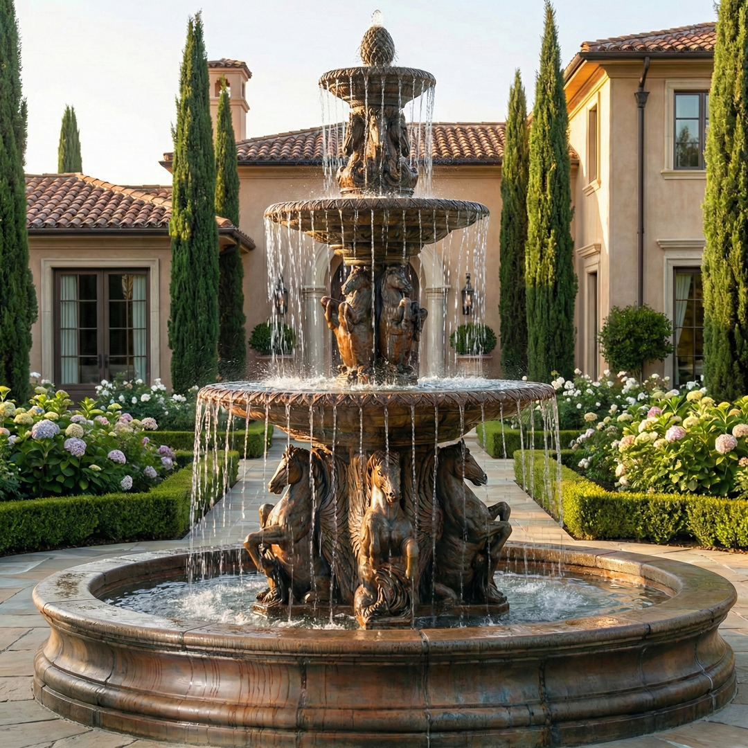 Fontaine 3個セット 3 Tier Cavalli Fountain with 12 foot Bracci Basin – Soothing Company