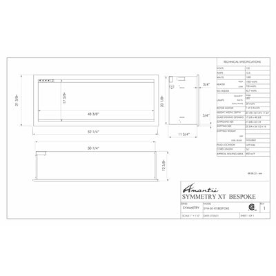 Amantii 50" Symmetry Extra Tall BESPOKE  Indoor | Outdoor Electric Fireplace