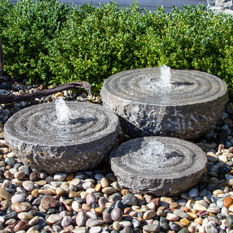 Natural Stone Bowl with Swirl Fountains - Set of 3