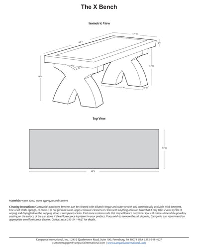 The X Garden Cast Stone Bench